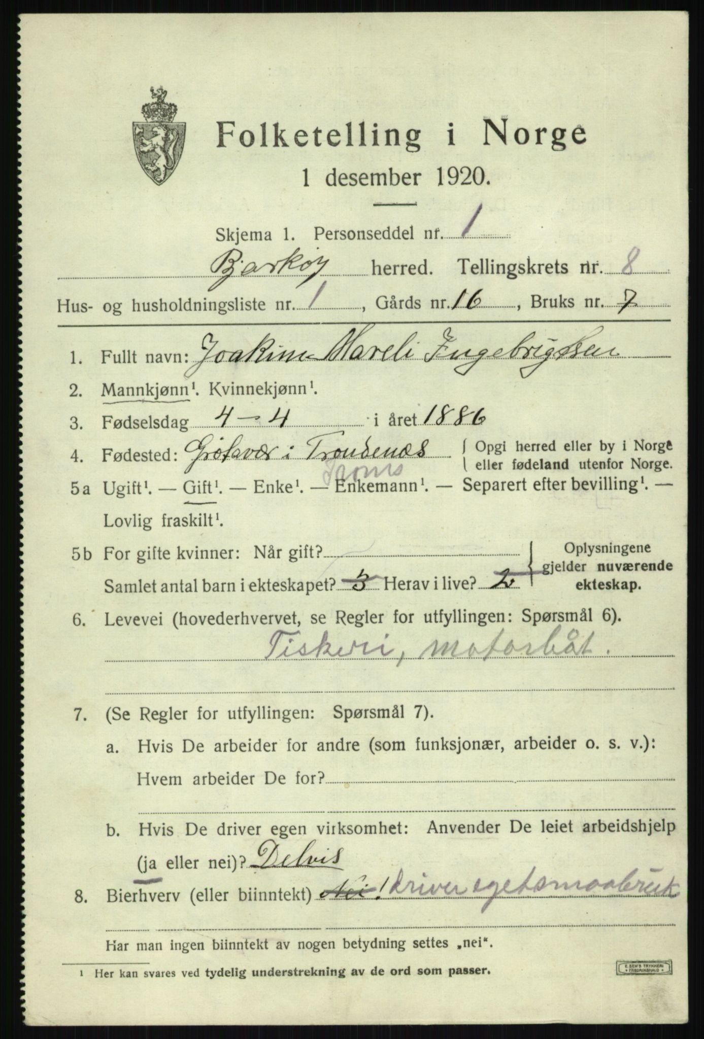 SATØ, 1920 census for Bjarkøy, 1920, p. 3451