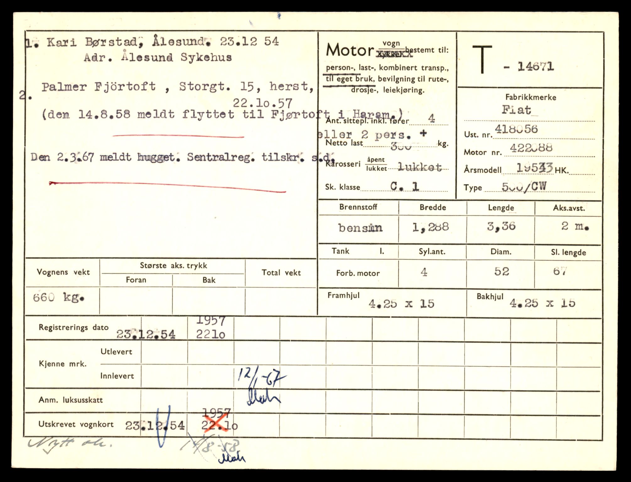Møre og Romsdal vegkontor - Ålesund trafikkstasjon, AV/SAT-A-4099/F/Fe/L0047: Registreringskort for kjøretøy T 14580 - T 14720, 1927-1998, p. 2119