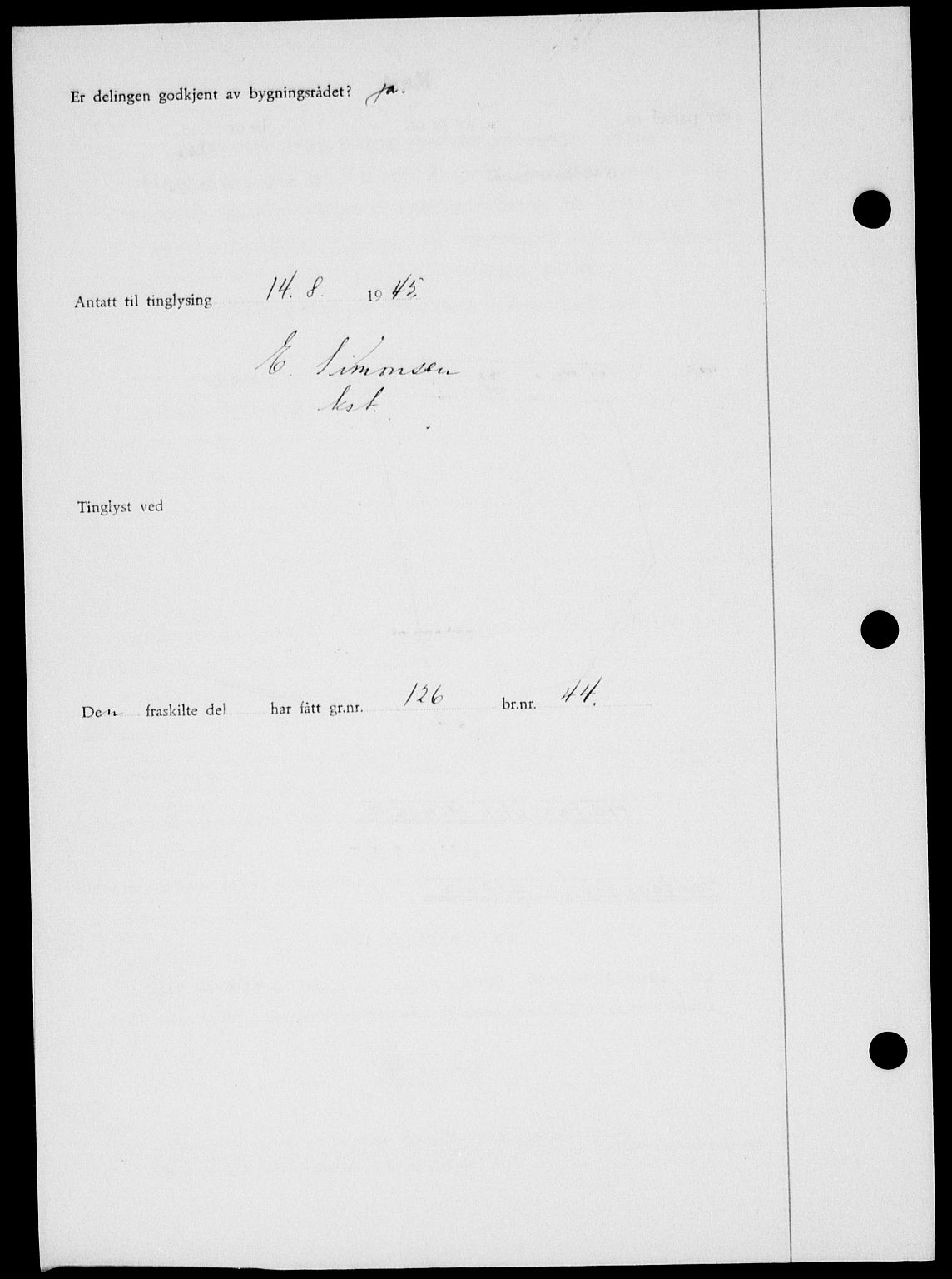 Onsøy sorenskriveri, AV/SAO-A-10474/G/Ga/Gab/L0014: Mortgage book no. II A-14, 1944-1945, Diary no: : 1142/1945