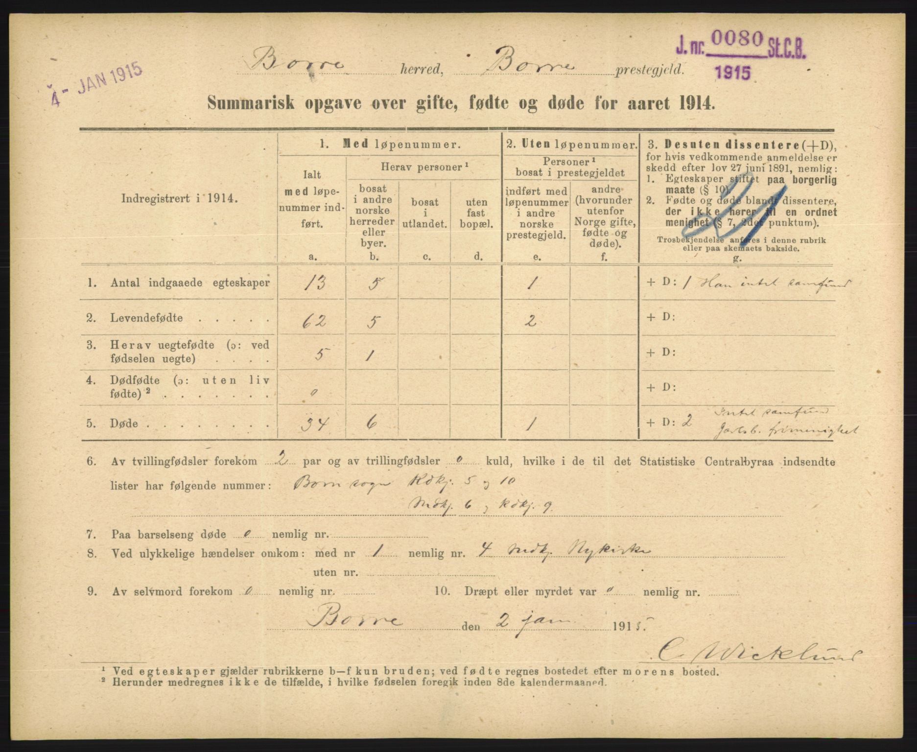 Statistisk sentralbyrå, Sosiodemografiske emner, Befolkning, RA/S-2228/D/Df/Dfb/Dfbd/L0049: Summariske oppgaver over gifte, døde og fødte for hele landet., 1914, p. 437