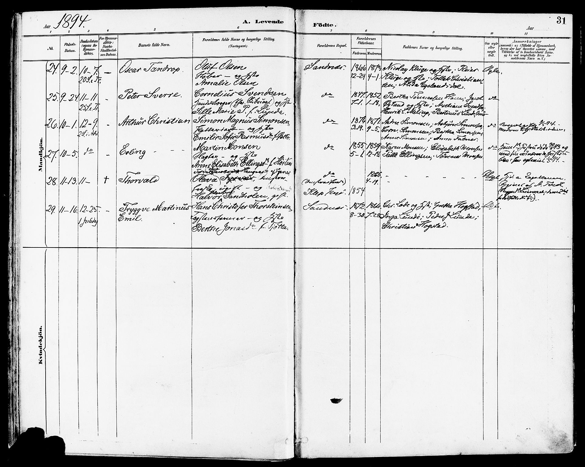 Høyland sokneprestkontor, AV/SAST-A-101799/001/30BA/L0014: Parish register (official) no. A 12, 1890-1898, p. 31