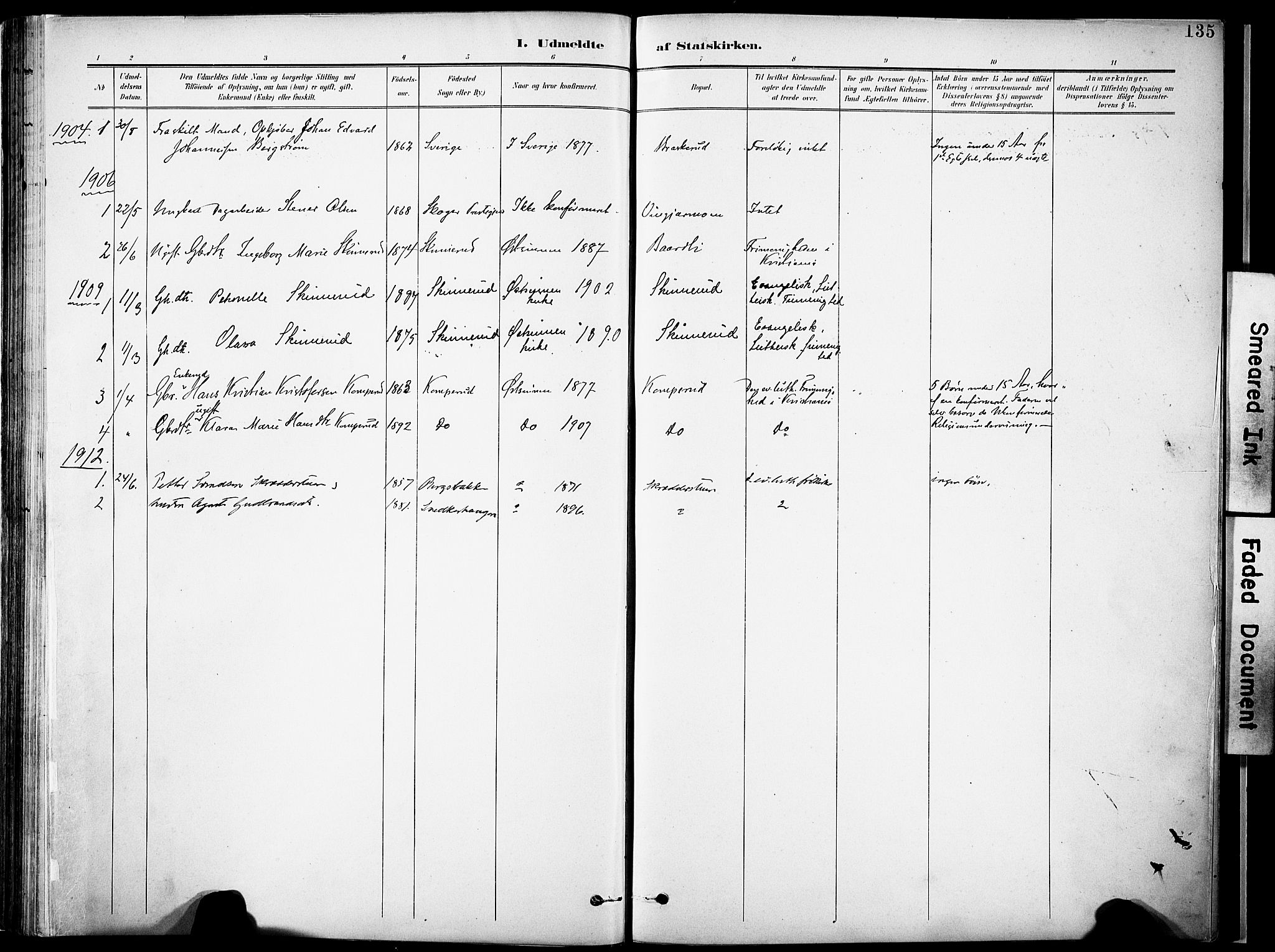 Nordre Land prestekontor, SAH/PREST-124/H/Ha/Haa/L0006: Parish register (official) no. 6, 1897-1914, p. 135