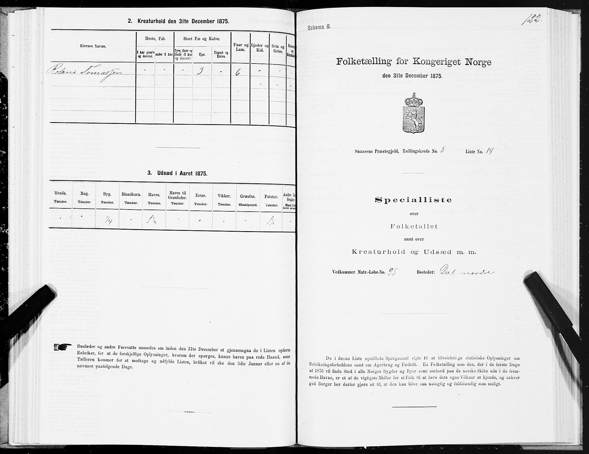 SAT, 1875 census for 1736P Snåsa, 1875, p. 2122