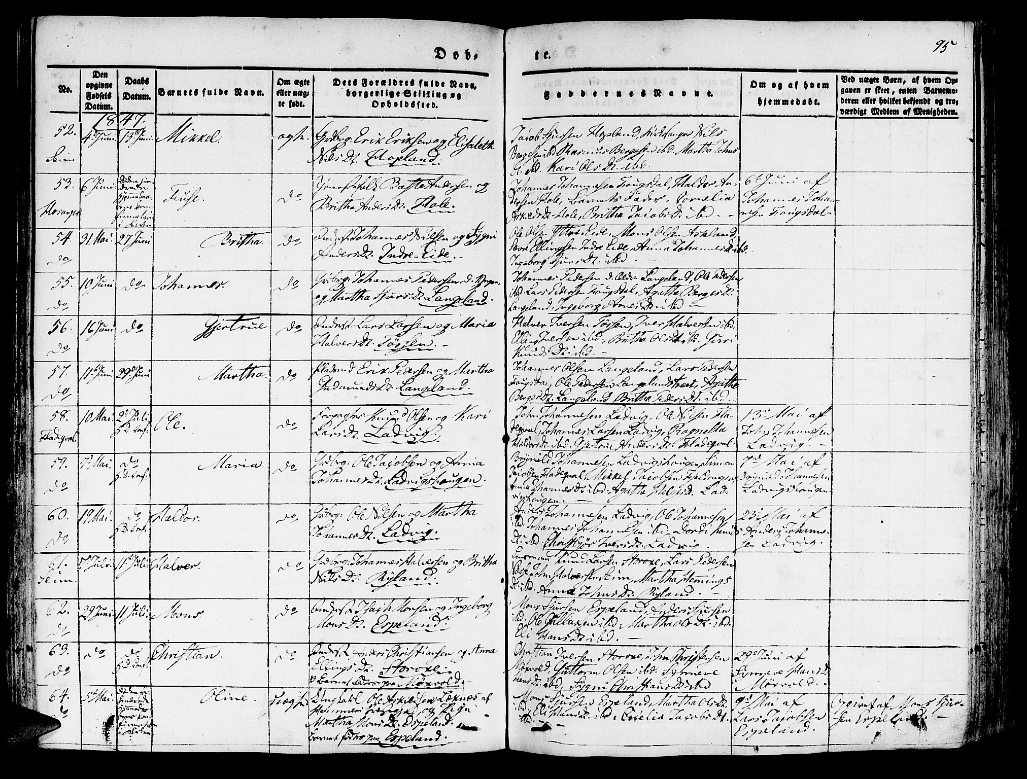 Hosanger sokneprestembete, AV/SAB-A-75801/H/Haa: Parish register (official) no. A 7, 1835-1848, p. 95