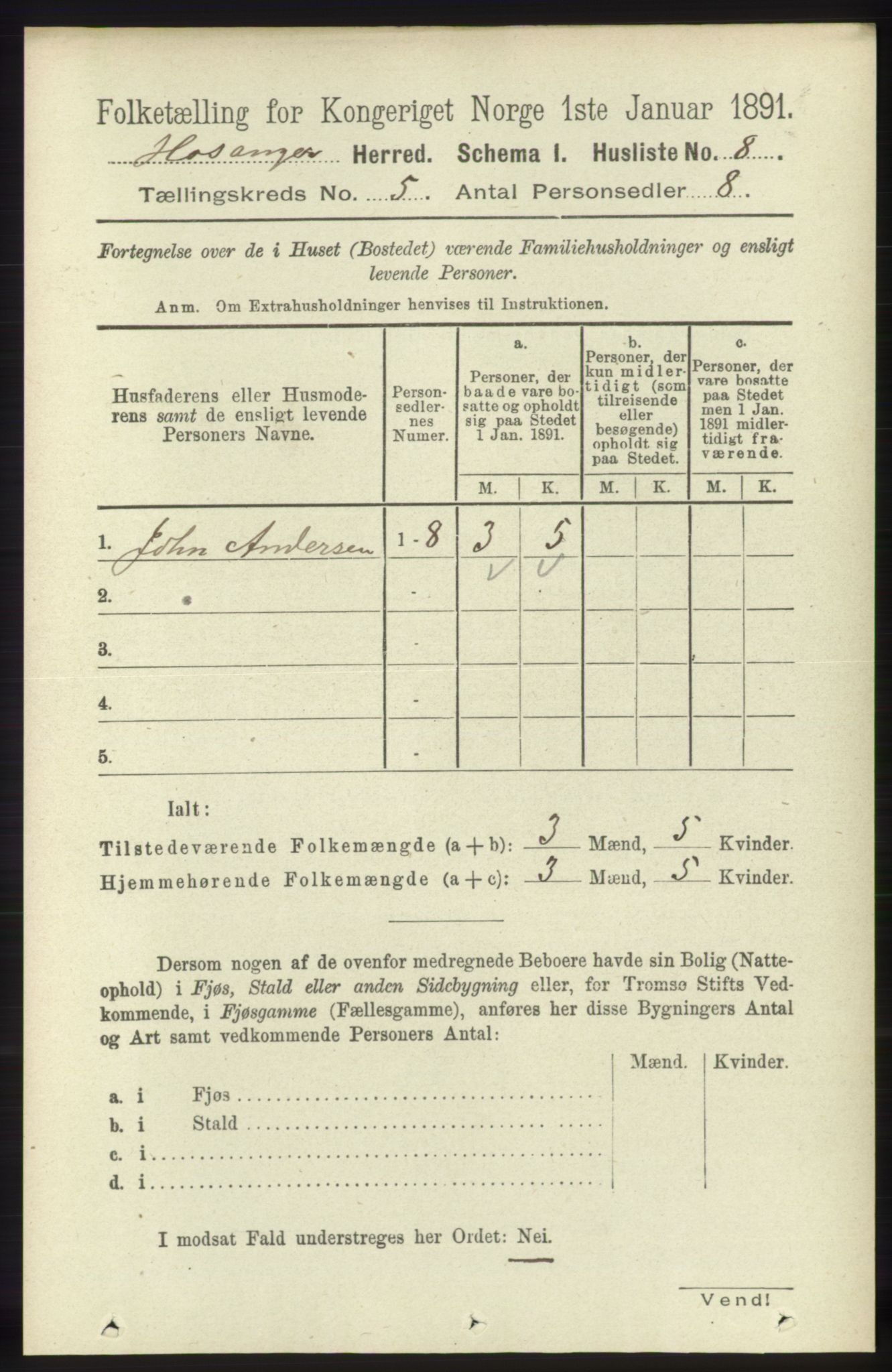 RA, 1891 census for 1253 Hosanger, 1891, p. 1747