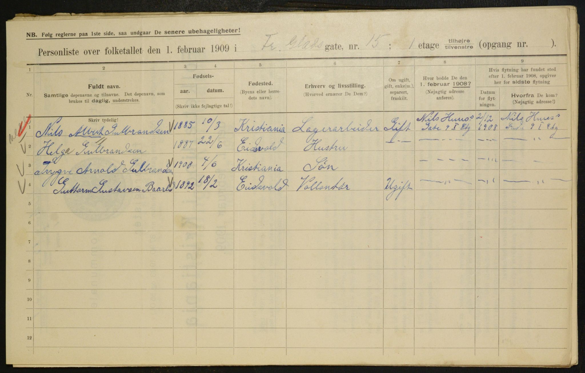 OBA, Municipal Census 1909 for Kristiania, 1909, p. 24062