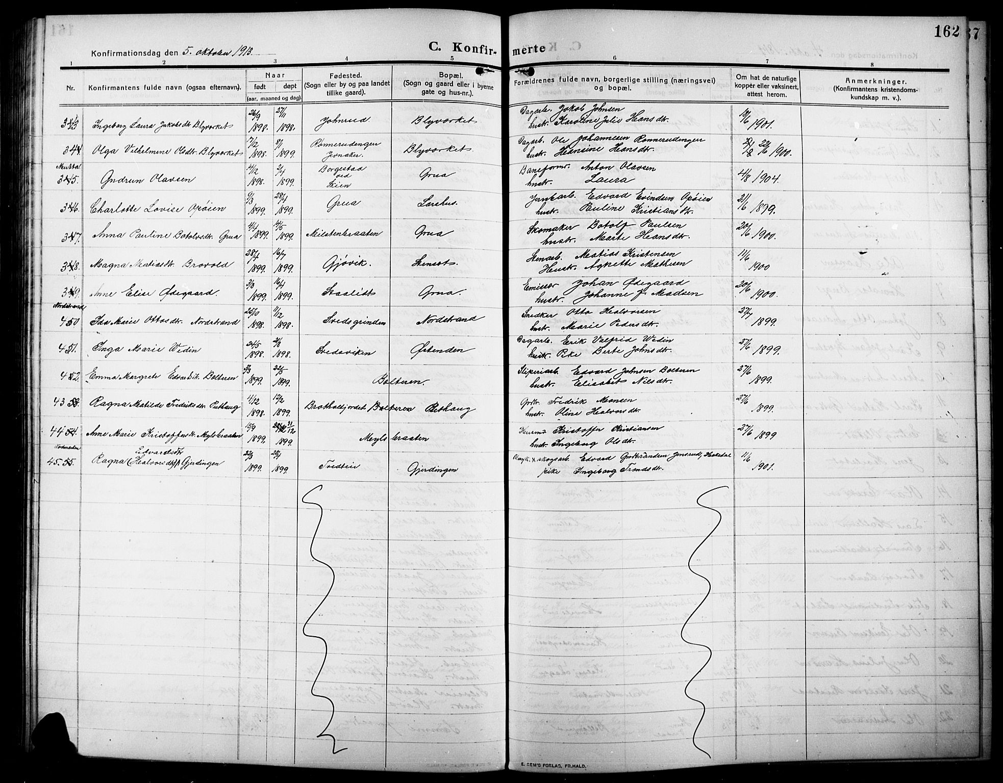 Lunner prestekontor, SAH/PREST-118/H/Ha/Hab/L0001: Parish register (copy) no. 1, 1909-1922, p. 162