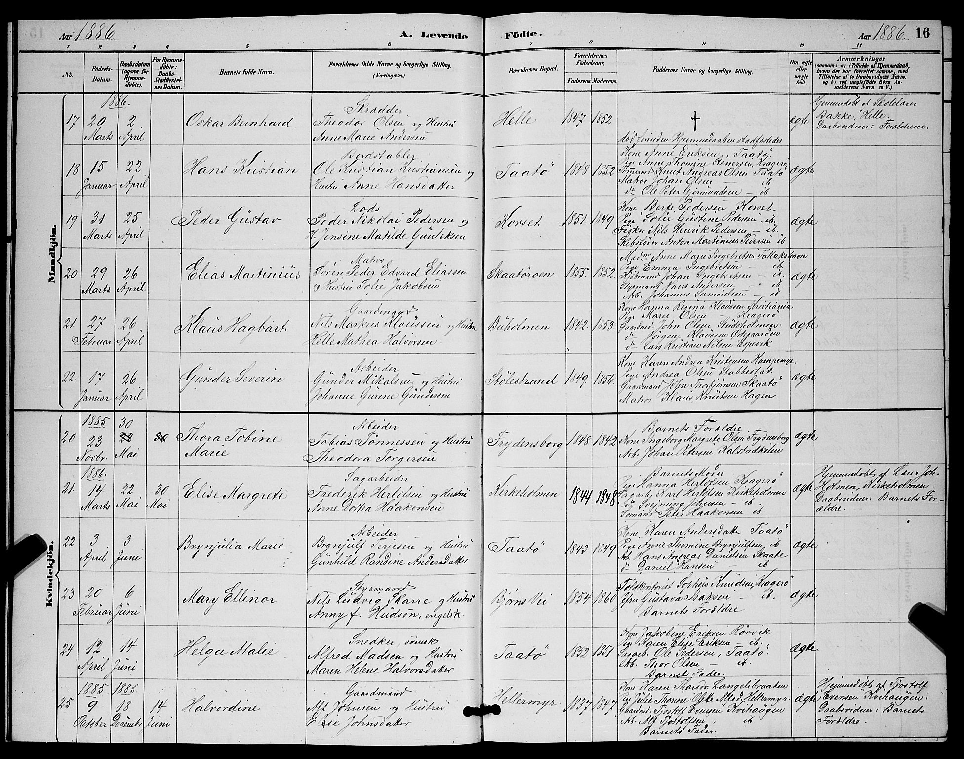 Skåtøy kirkebøker, SAKO/A-304/G/Ga/L0003: Parish register (copy) no. I 3, 1884-1898, p. 16