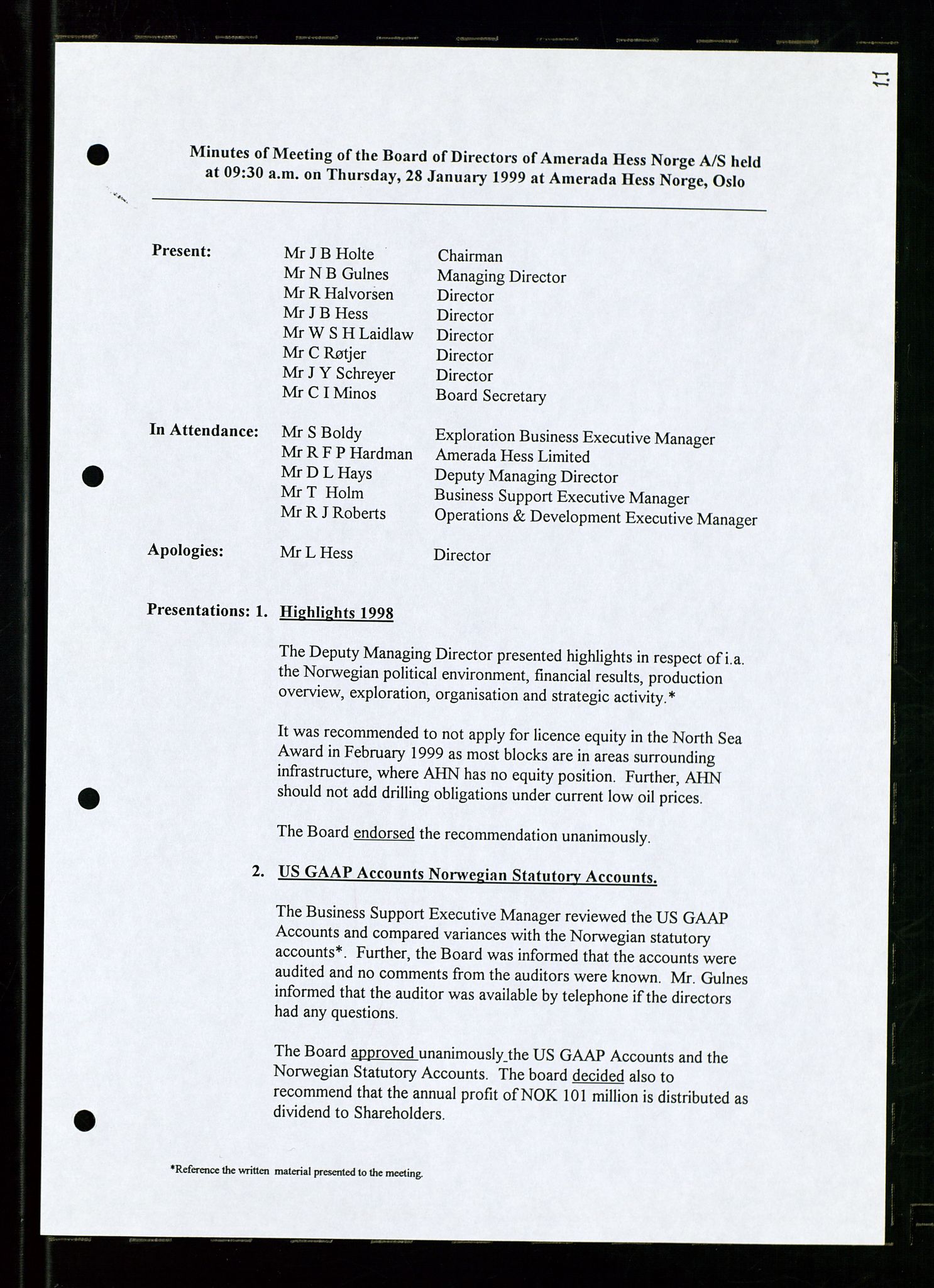 Pa 1766 - Hess Norge AS, AV/SAST-A-102451/A/Aa/L0004: Referater og sakspapirer, 1999-2002, p. 8