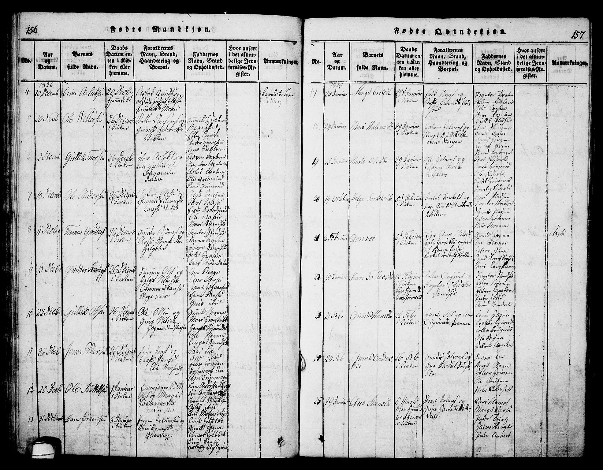 Bø kirkebøker, SAKO/A-257/G/Ga/L0001: Parish register (copy) no. 1, 1815-1831, p. 156-157