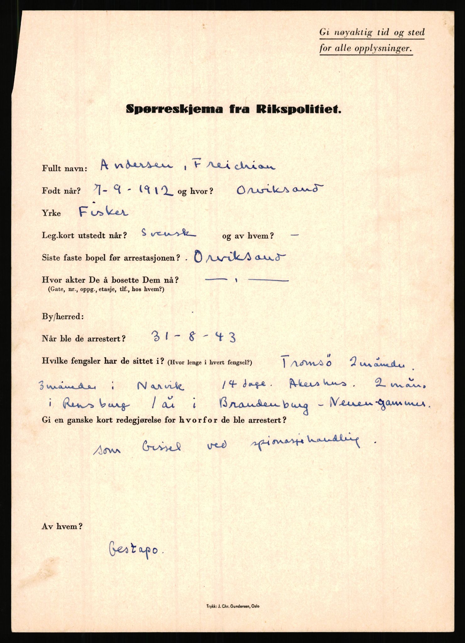 Rikspolitisjefen, AV/RA-S-1560/L/L0001: Abelseth, Rudolf - Berentsen, Odd, 1940-1945, p. 375