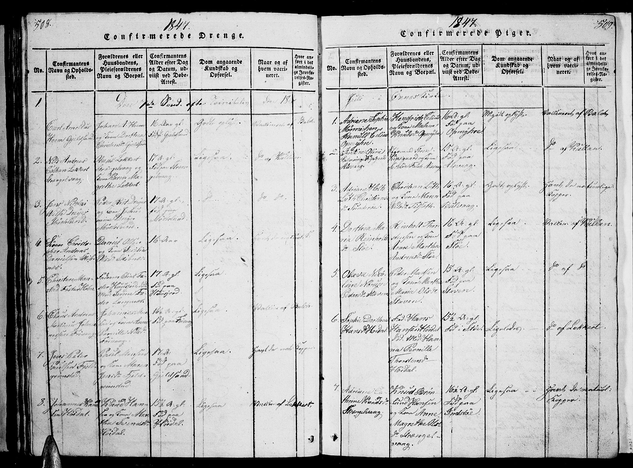 Ministerialprotokoller, klokkerbøker og fødselsregistre - Nordland, AV/SAT-A-1459/893/L1346: Parish register (copy) no. 893C01, 1820-1858, p. 508-509