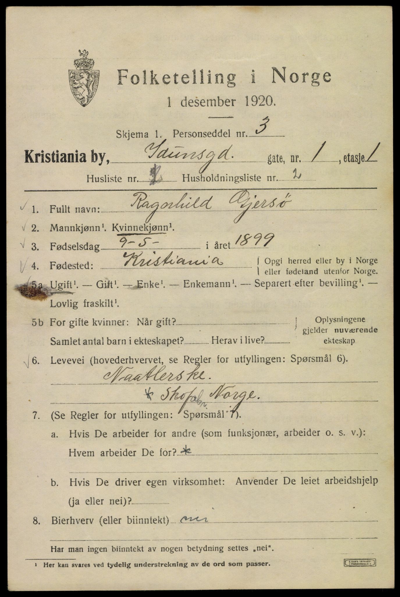 SAO, 1920 census for Kristiania, 1920, p. 306089