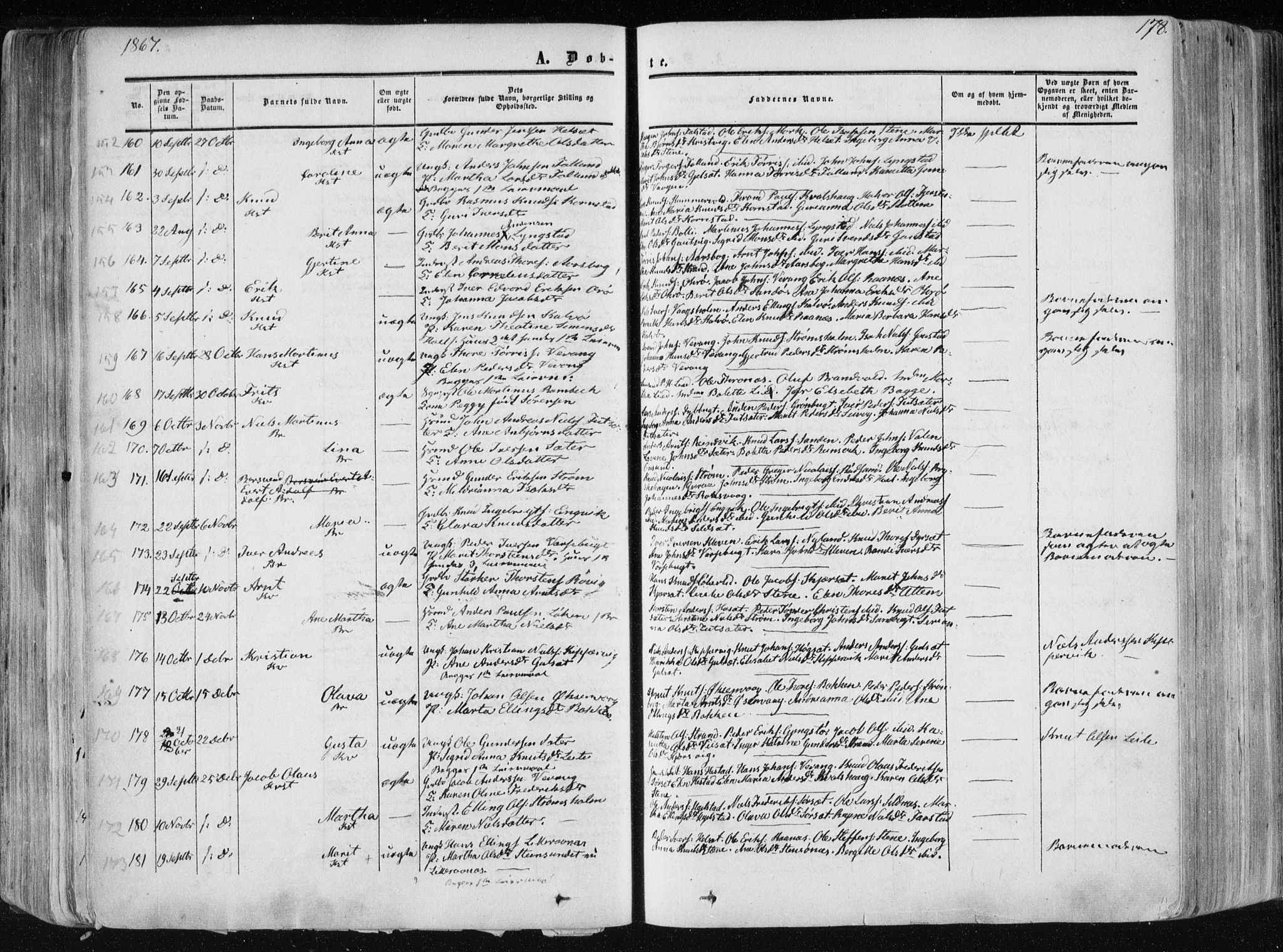 Ministerialprotokoller, klokkerbøker og fødselsregistre - Møre og Romsdal, AV/SAT-A-1454/568/L0804: Parish register (official) no. 568A11, 1854-1868, p. 178