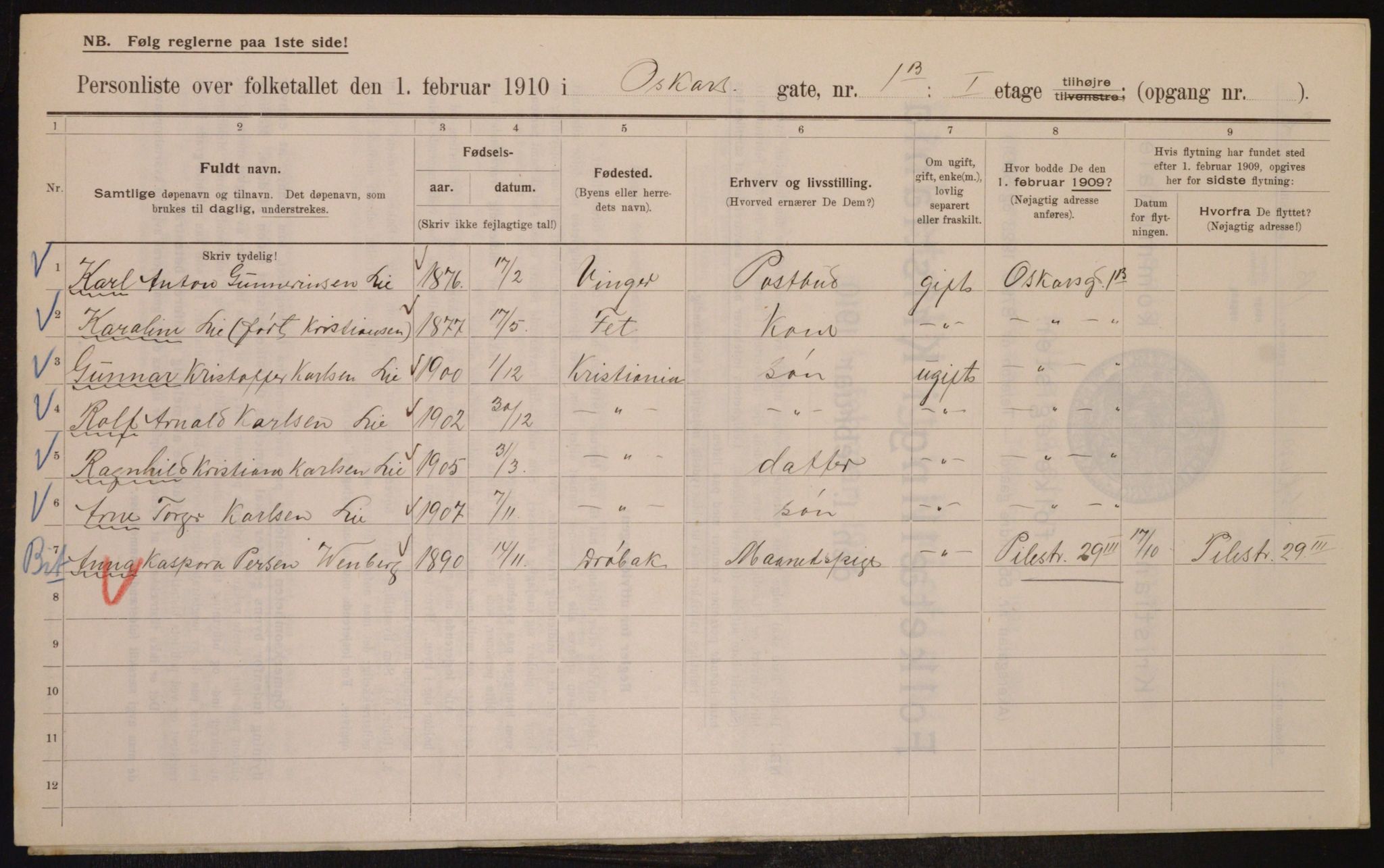 OBA, Municipal Census 1910 for Kristiania, 1910, p. 73278