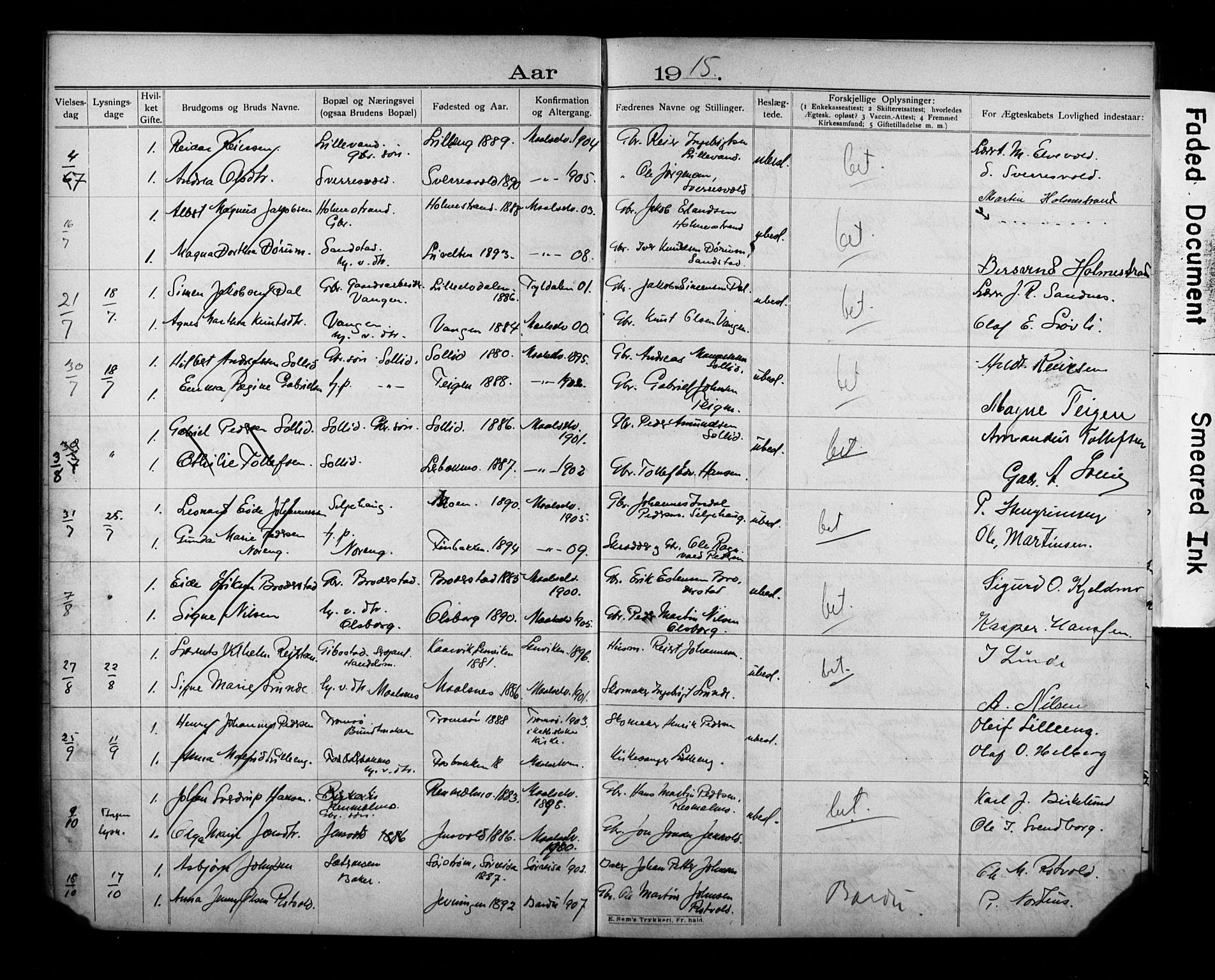 Målselv sokneprestembete, AV/SATØ-S-1311/I/Id/L0040: Banns register no. 40, 1906-1918