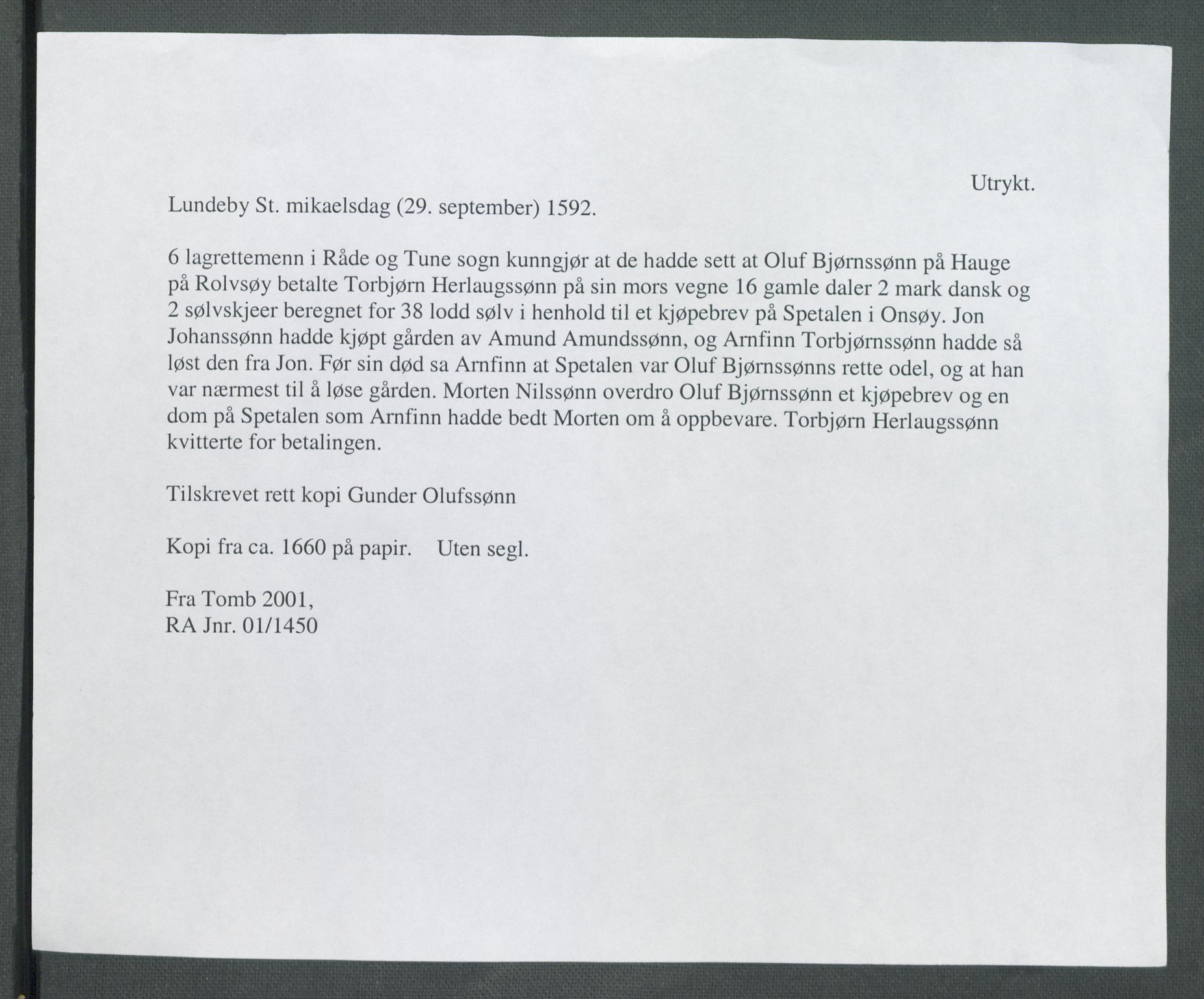 Riksarkivets diplomsamling, RA/EA-5965/F02/L0096: Dokumenter, 1592, p. 80