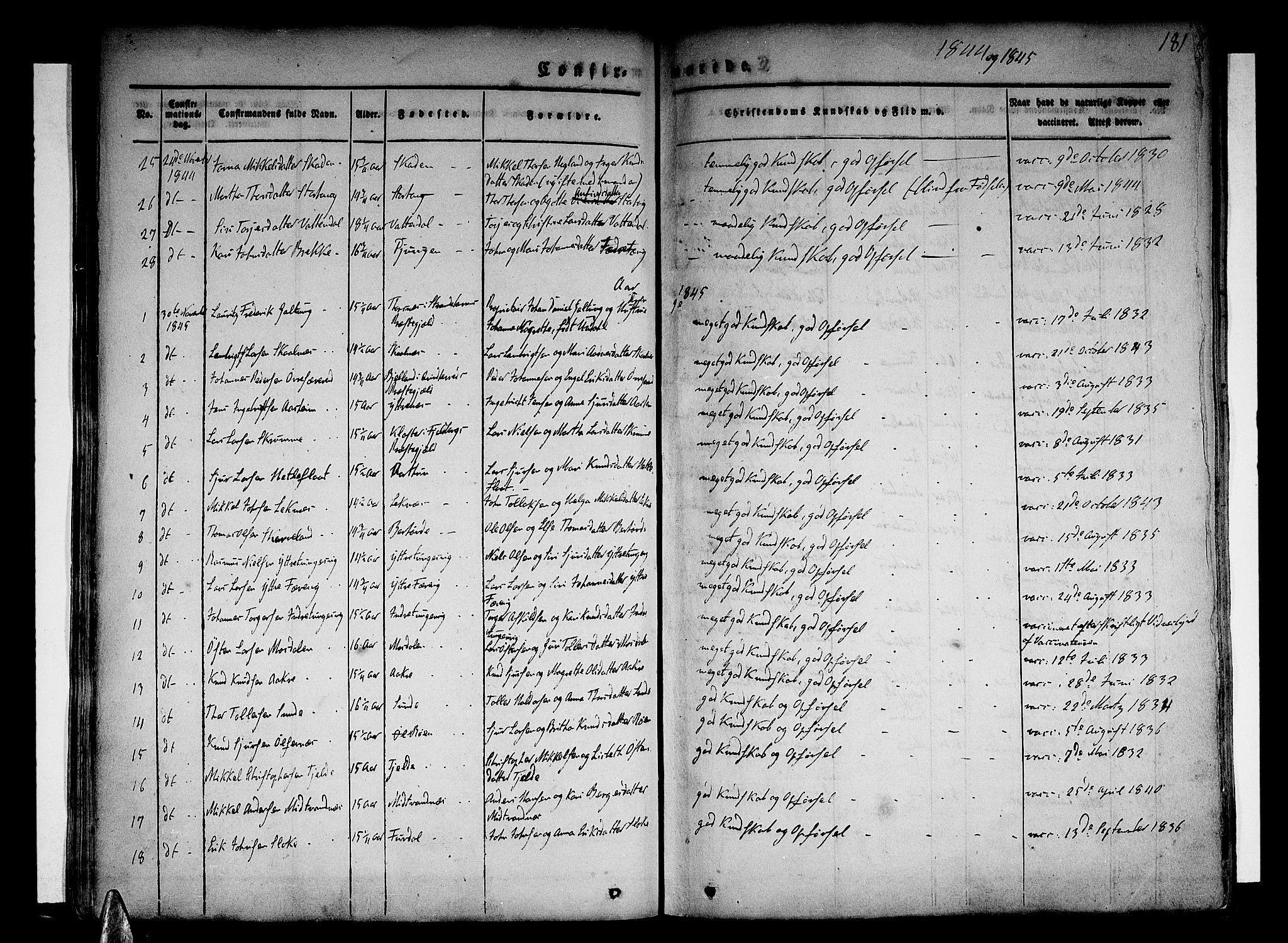 Skånevik sokneprestembete, AV/SAB-A-77801/H/Haa: Parish register (official) no. A 4, 1828-1848, p. 181