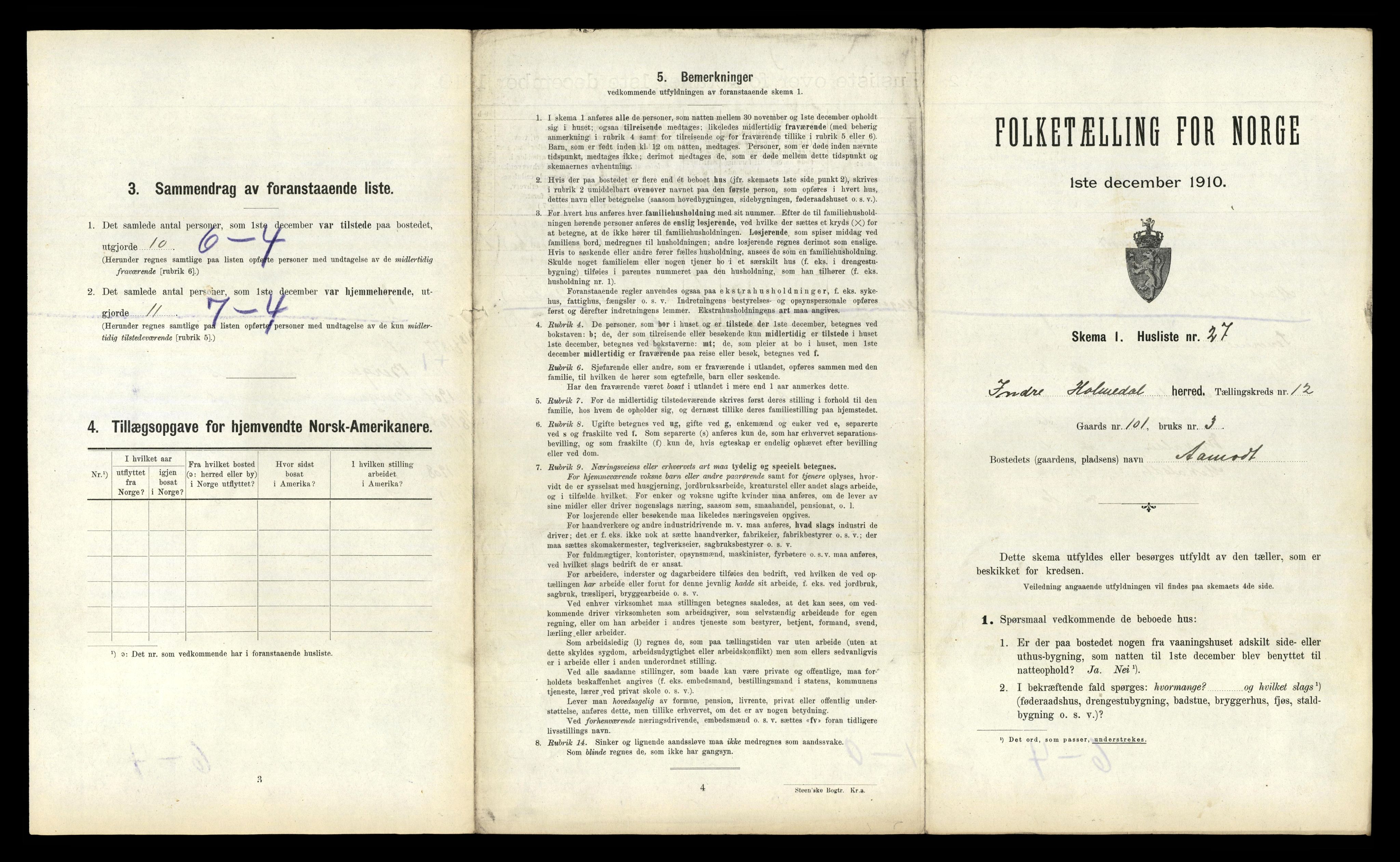 RA, 1910 census for Indre Holmedal, 1910, p. 948