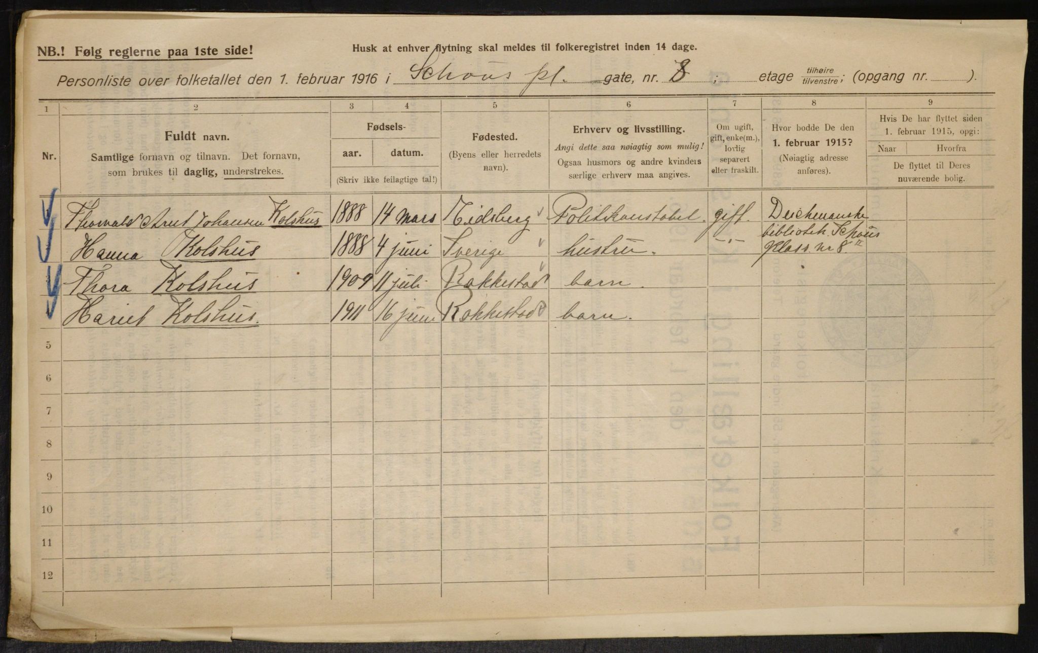 OBA, Municipal Census 1916 for Kristiania, 1916, p. 92652