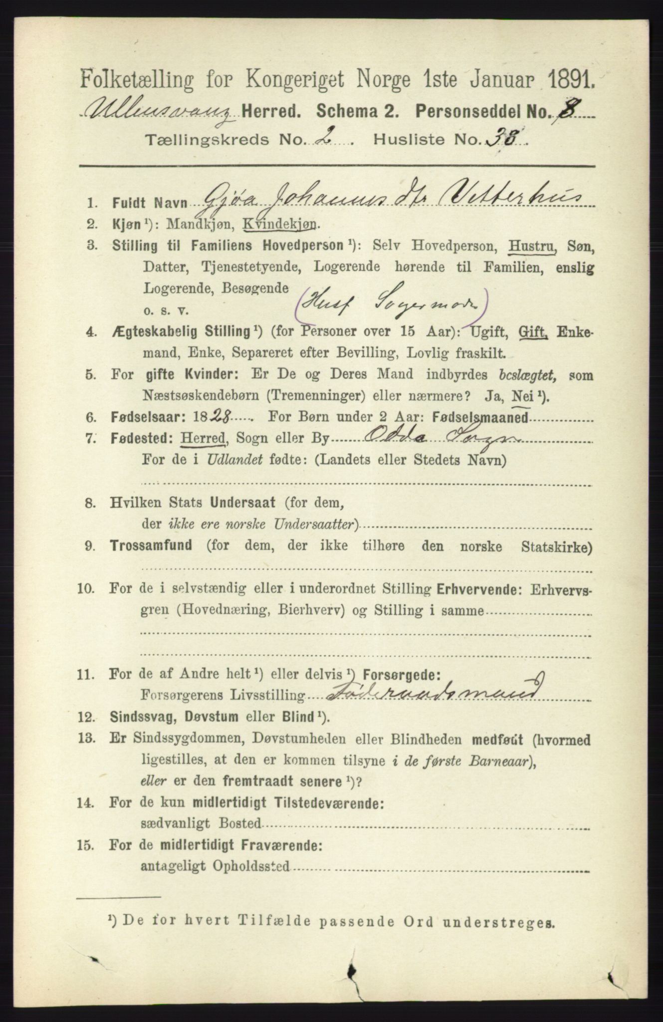 RA, 1891 census for 1230 Ullensvang, 1891, p. 533