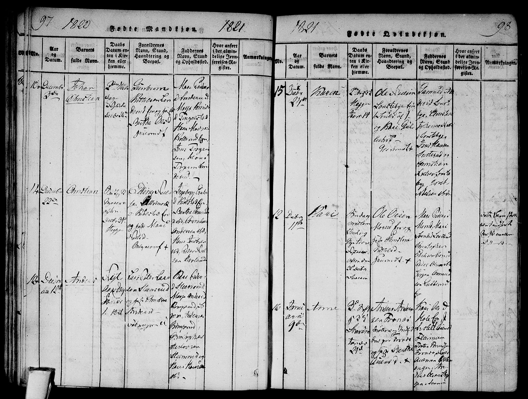 Modum kirkebøker, AV/SAKO-A-234/F/Fa/L0004: Parish register (official) no. 4, 1818-1824, p. 97-98