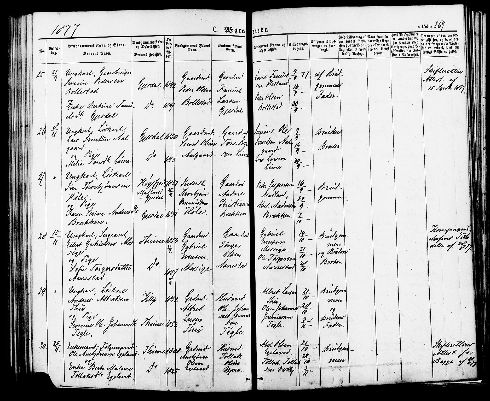 Lye sokneprestkontor, SAST/A-101794/001/30BA/L0008: Parish register (official) no. A 7, 1872-1881, p. 269
