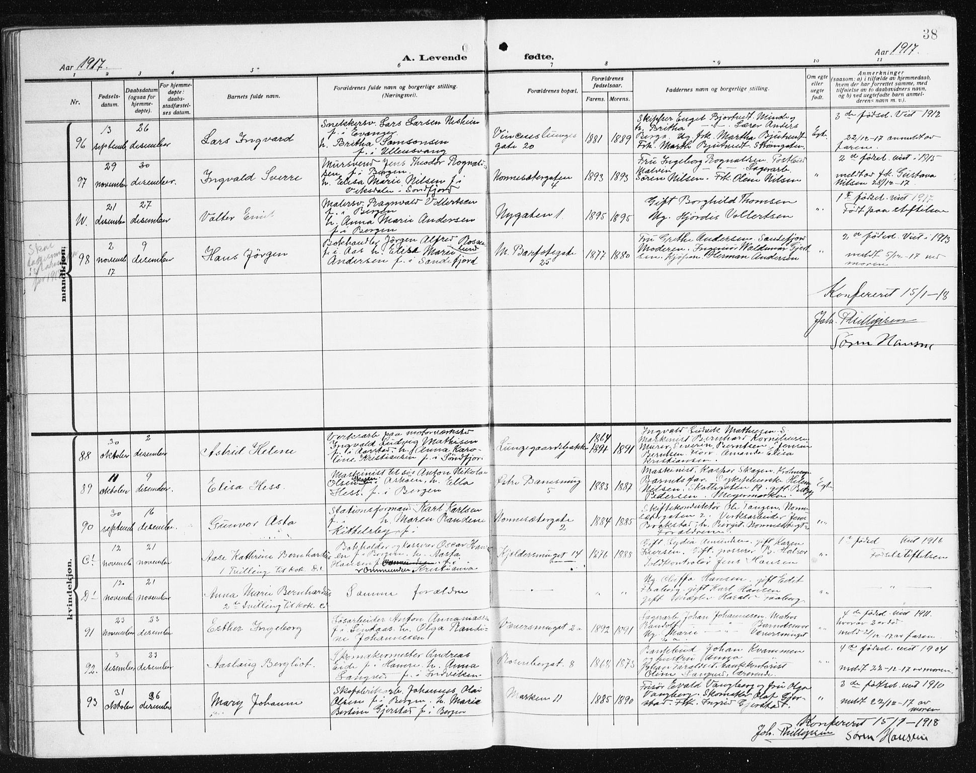 Domkirken sokneprestembete, SAB/A-74801/H/Hab/L0018: Parish register (copy) no. B 11, 1915-1942, p. 38
