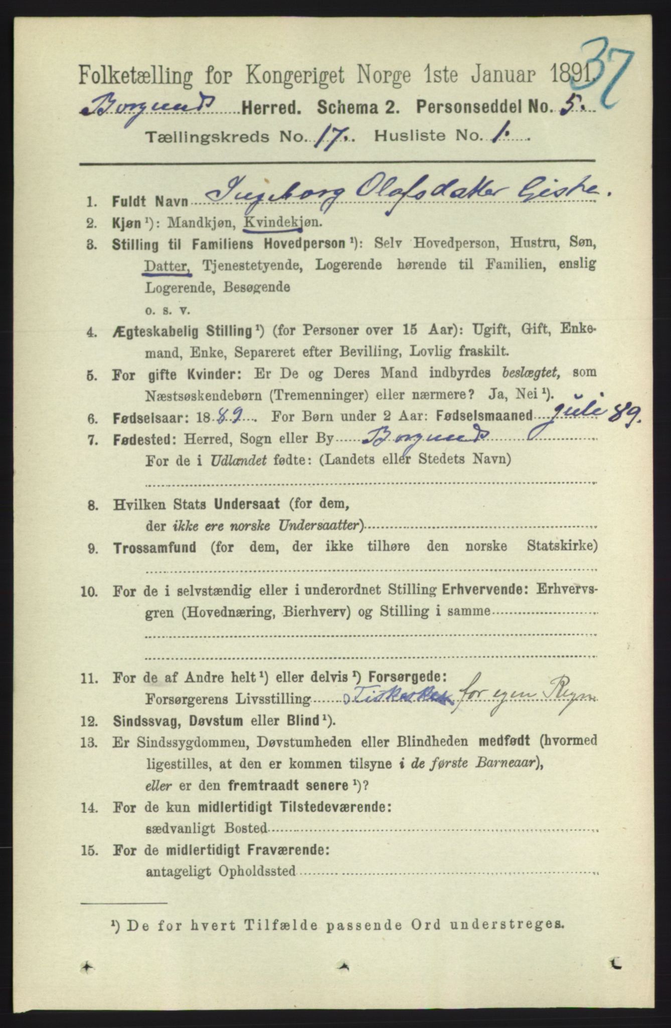 RA, 1891 census for 1531 Borgund, 1891, p. 4978