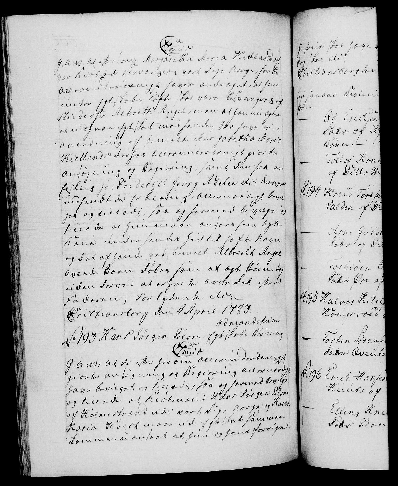 Danske Kanselli 1572-1799, RA/EA-3023/F/Fc/Fca/Fcaa/L0049: Norske registre, 1782-1783, p. 504b