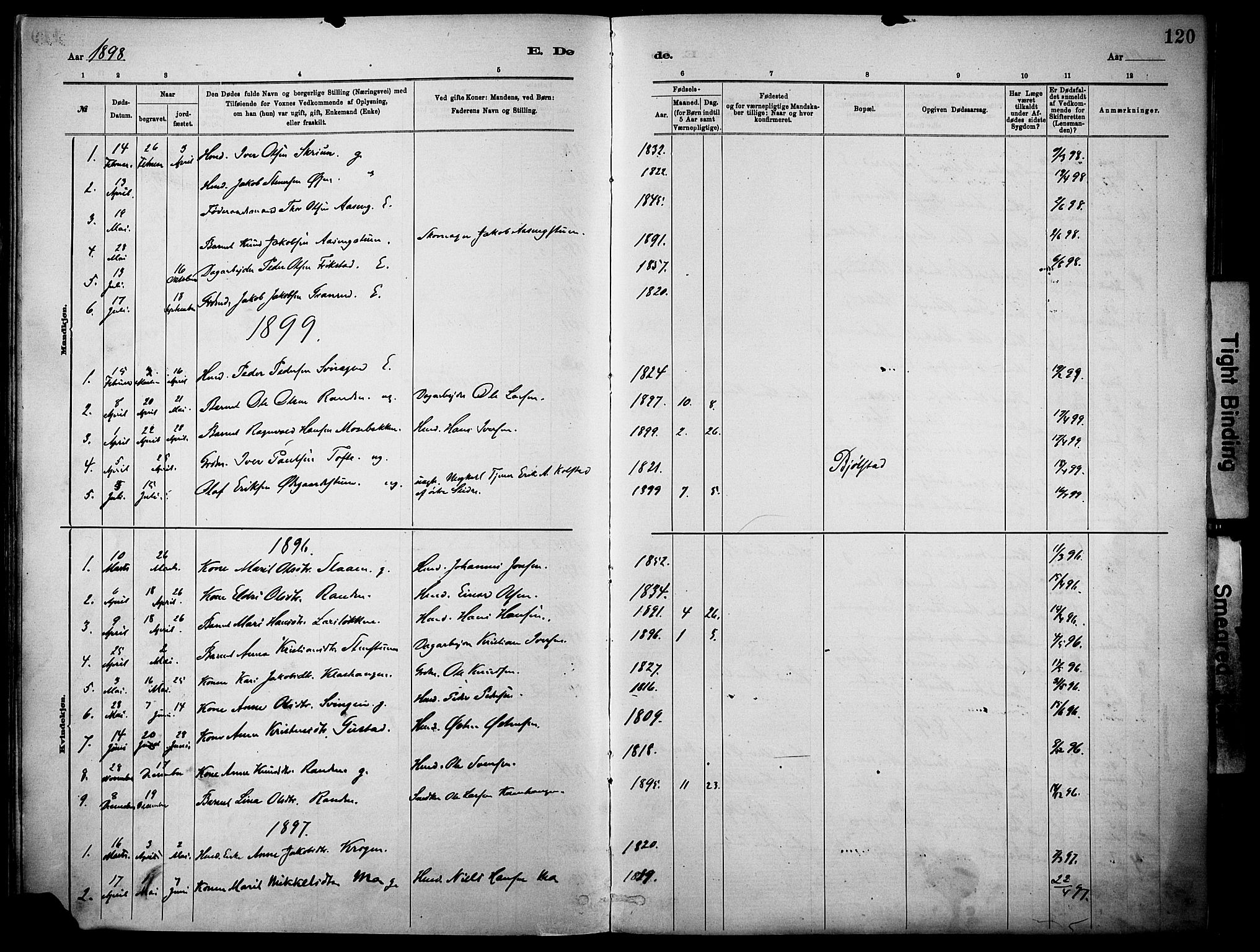 Vågå prestekontor, SAH/PREST-076/H/Ha/Haa/L0010: Parish register (official) no. 10, 1887-1904, p. 120