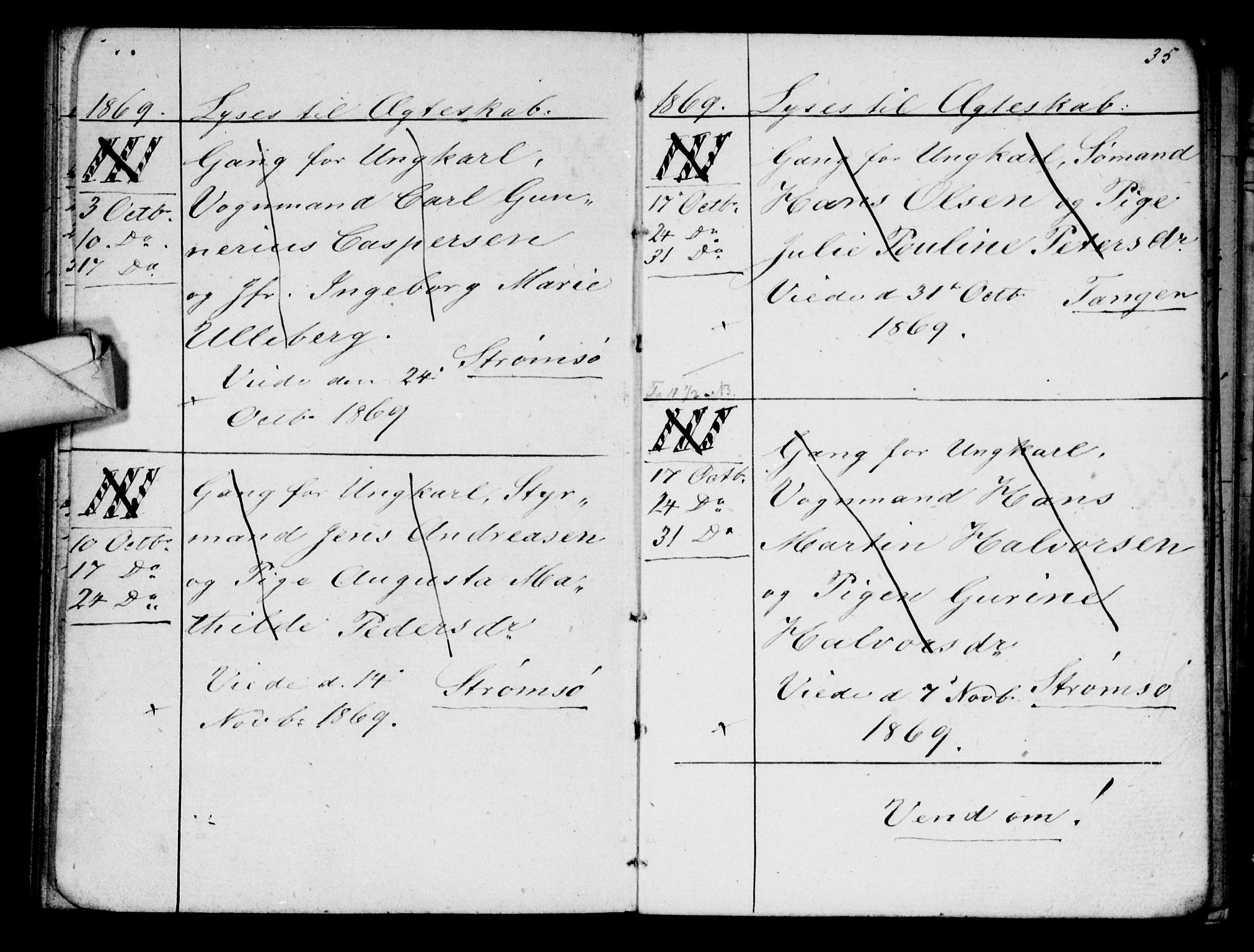 Strømsø kirkebøker, AV/SAKO-A-246/H/Ha/L0003: Banns register no. 3, 1866-1874, p. 35