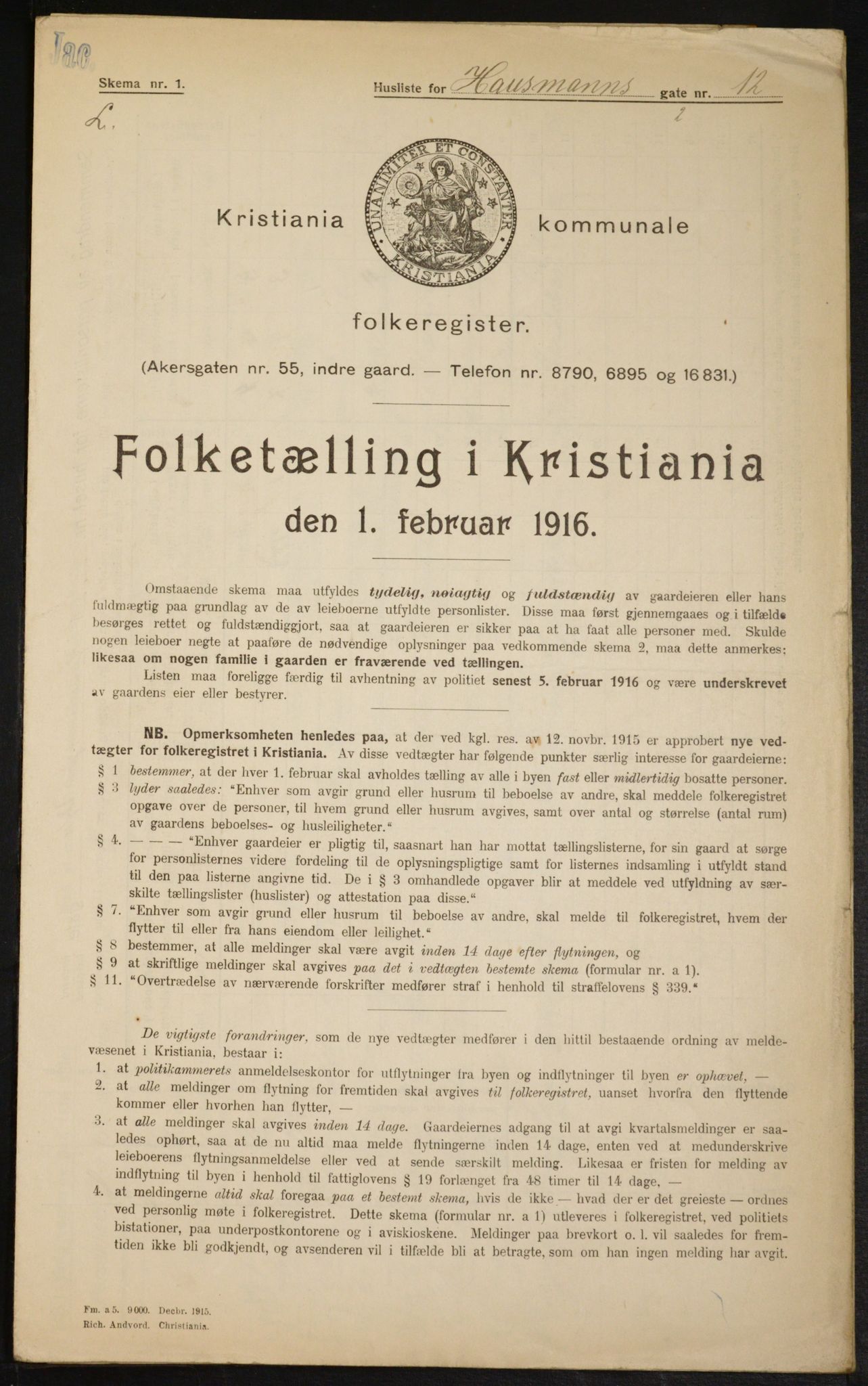 OBA, Municipal Census 1916 for Kristiania, 1916, p. 35782