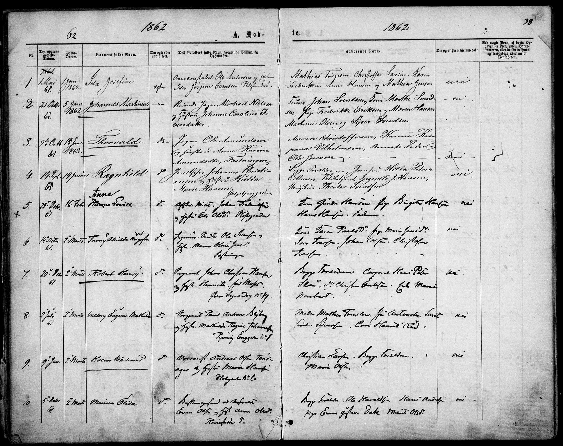 Garnisonsmenigheten Kirkebøker, AV/SAO-A-10846/F/Fa/L0010: Parish register (official) no. 10, 1859-1869, p. 38