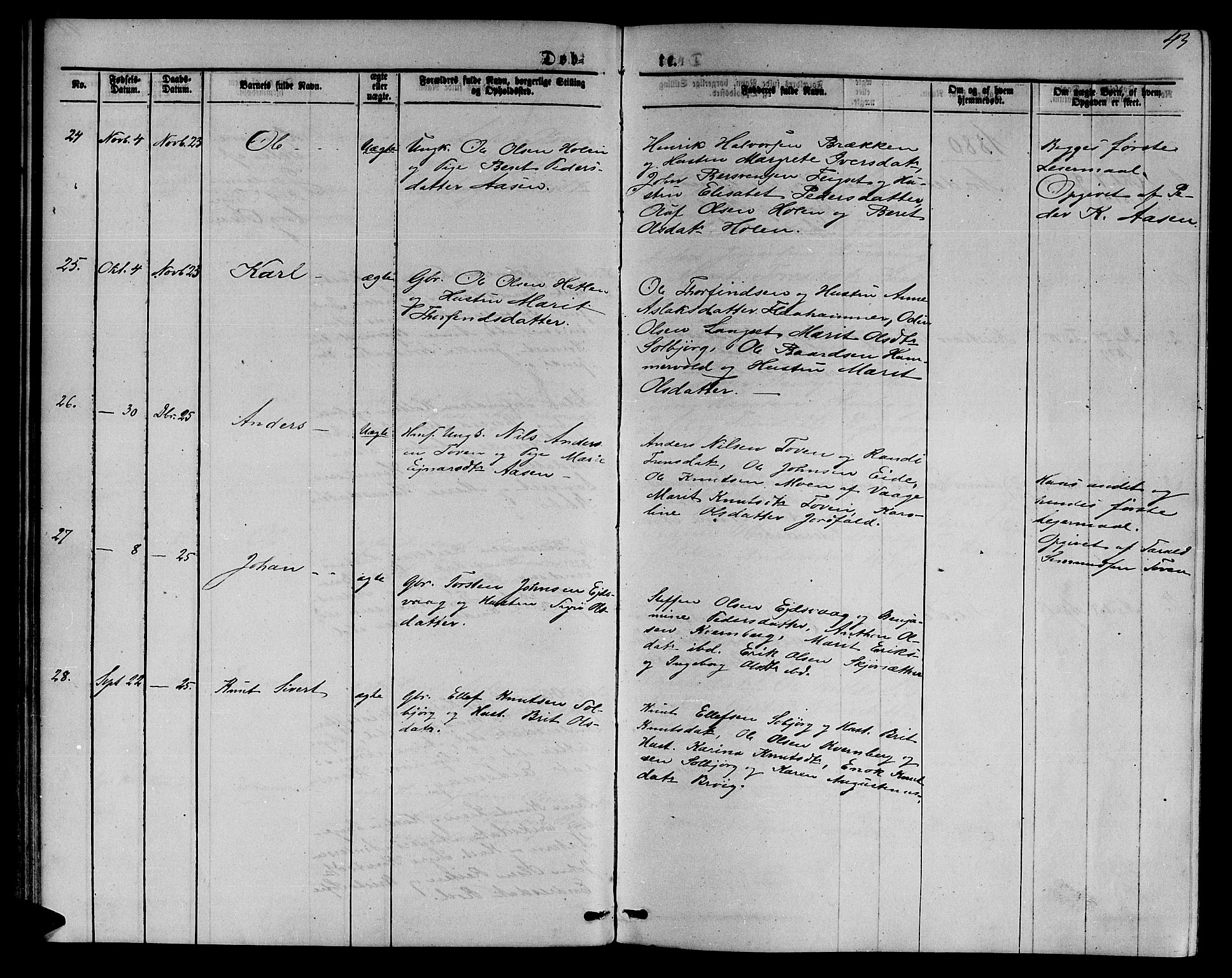 Ministerialprotokoller, klokkerbøker og fødselsregistre - Møre og Romsdal, AV/SAT-A-1454/551/L0630: Parish register (copy) no. 551C02, 1867-1885, p. 43