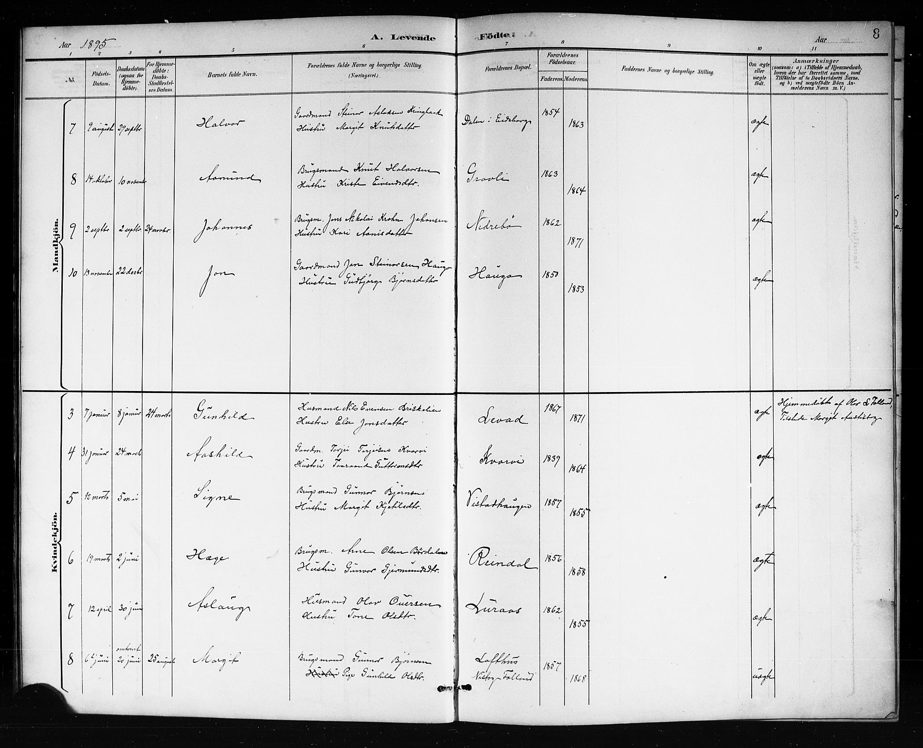 Mo kirkebøker, SAKO/A-286/G/Ga/L0002: Parish register (copy) no. I 2, 1892-1914, p. 8