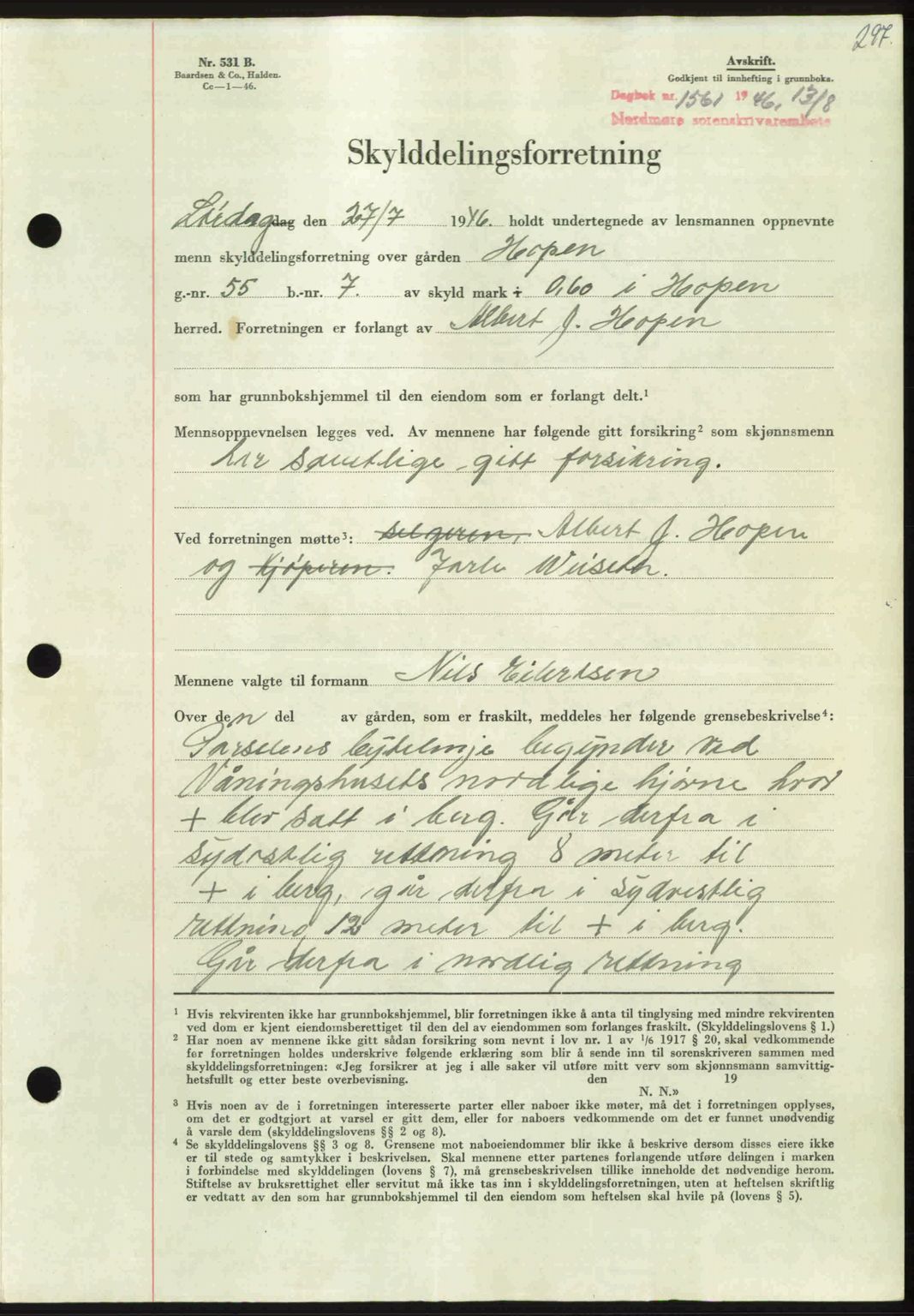 Nordmøre sorenskriveri, AV/SAT-A-4132/1/2/2Ca: Mortgage book no. A102, 1946-1946, Diary no: : 1561/1946