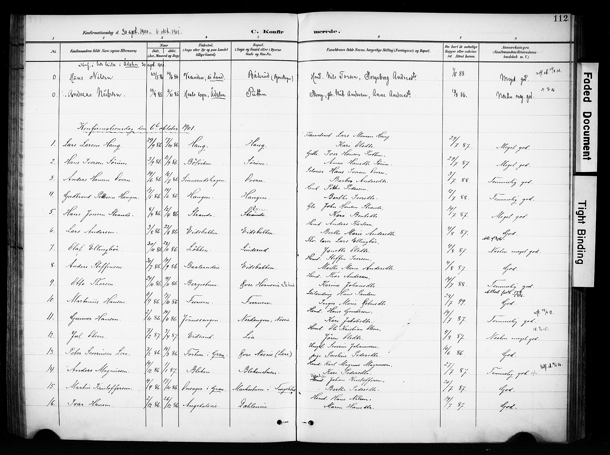 Brandbu prestekontor, SAH/PREST-114/H/Ha/Haa/L0001: Parish register (official) no. 1, 1900-1912, p. 112