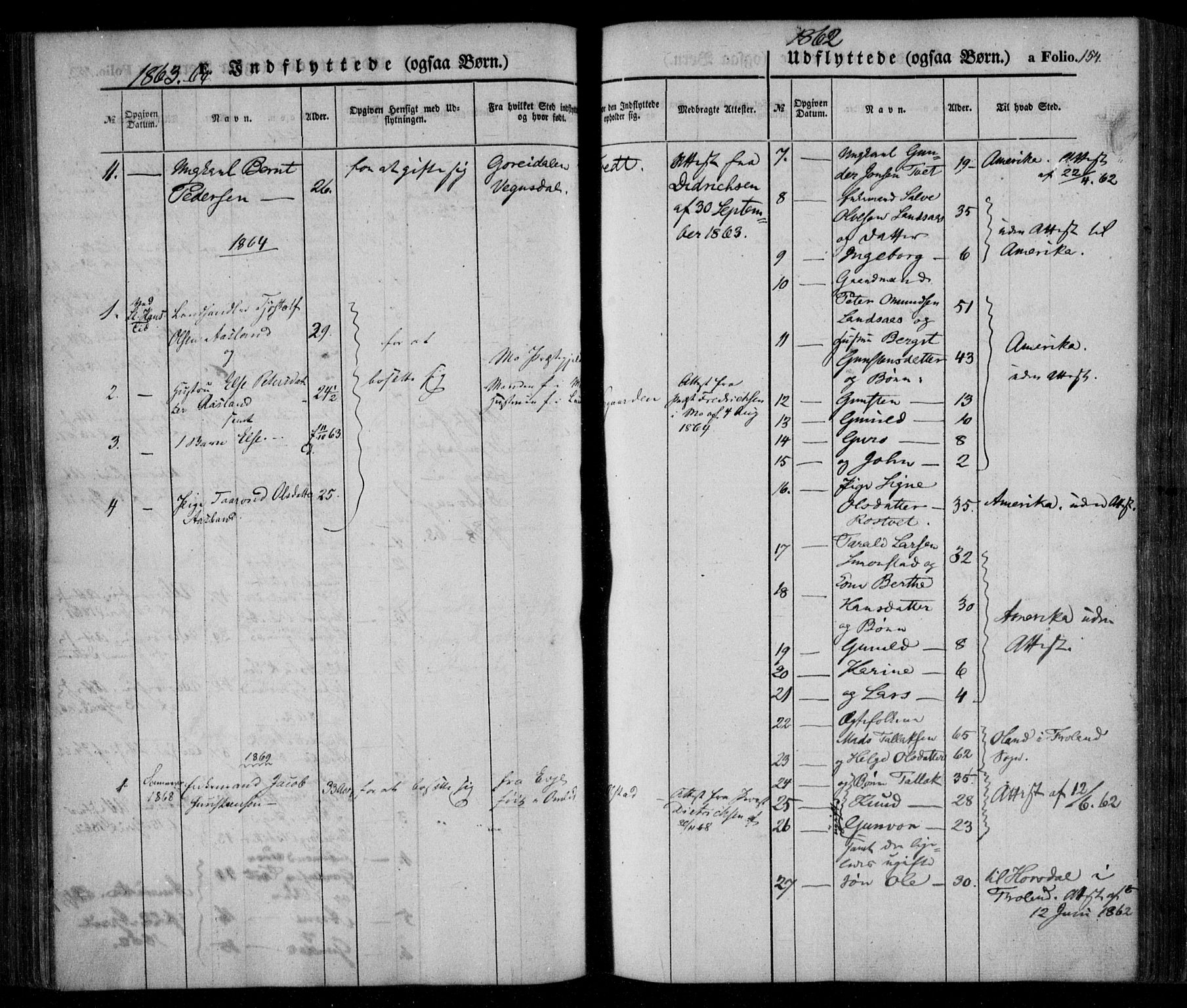 Åmli sokneprestkontor, SAK/1111-0050/F/Fa/Fac/L0008: Parish register (official) no. A 8, 1852-1869, p. 154