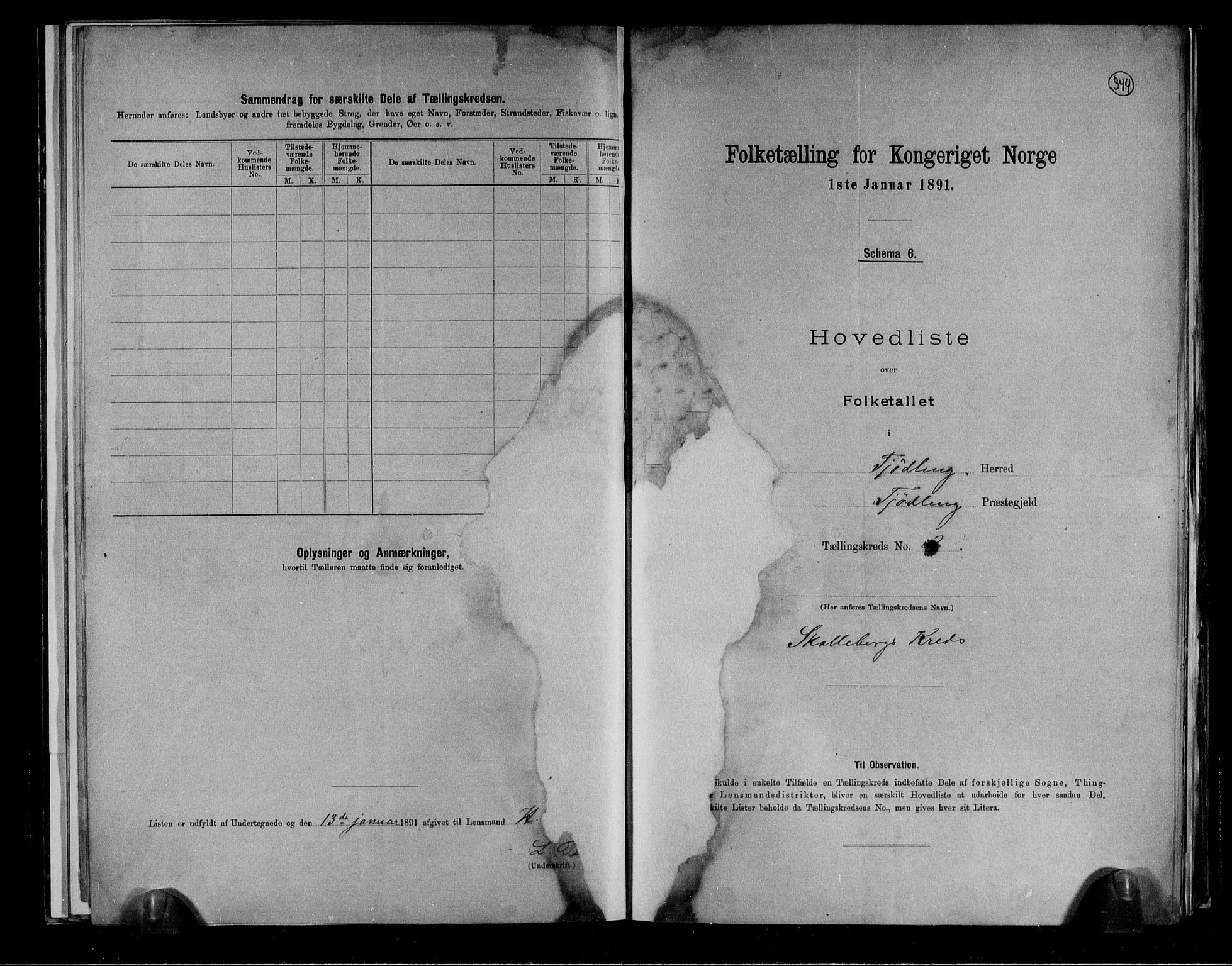 RA, 1891 census for 0725 Tjølling, 1891, p. 6