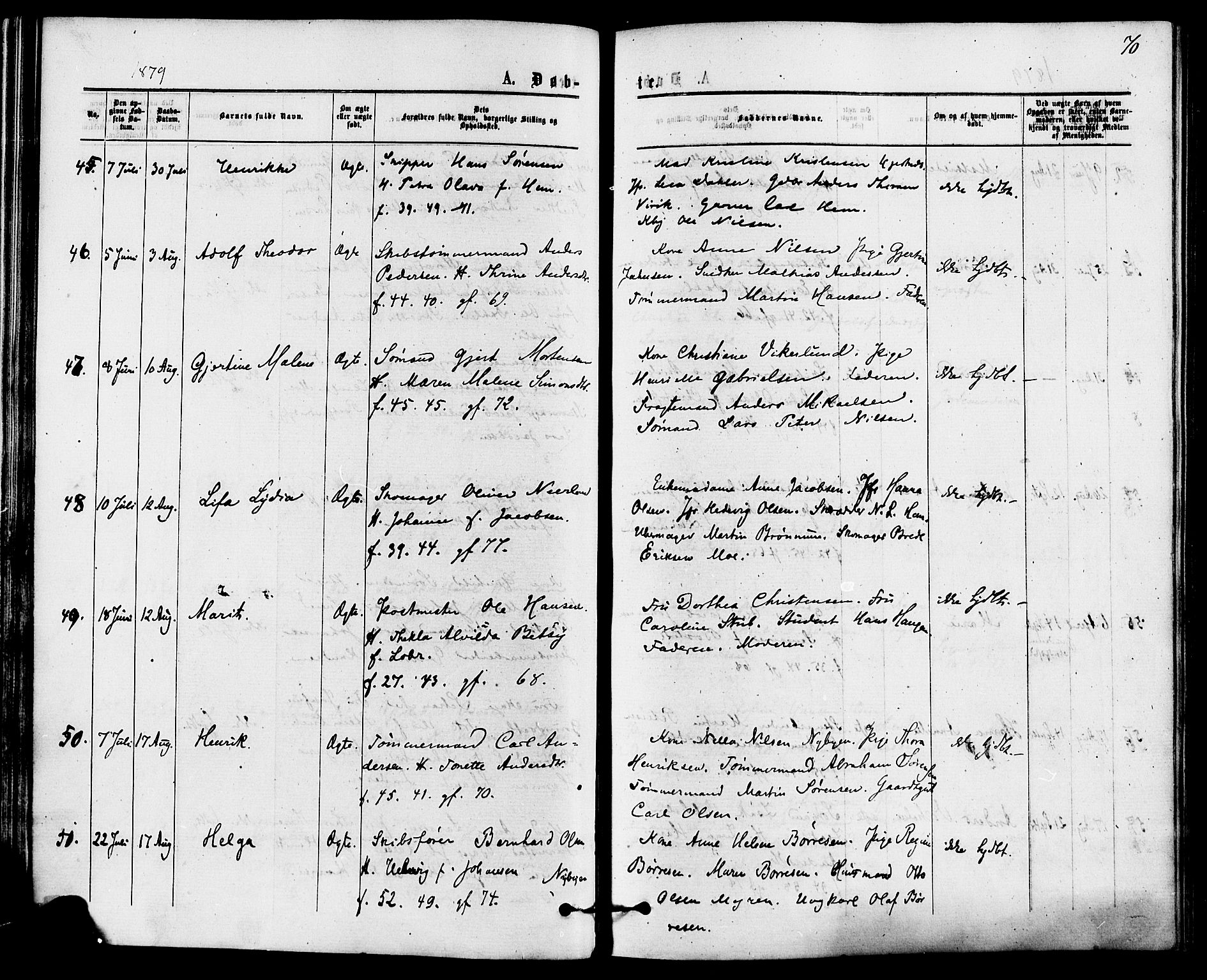 Sandefjord kirkebøker, SAKO/A-315/F/Fa/L0001: Parish register (official) no. 1, 1873-1879, p. 70