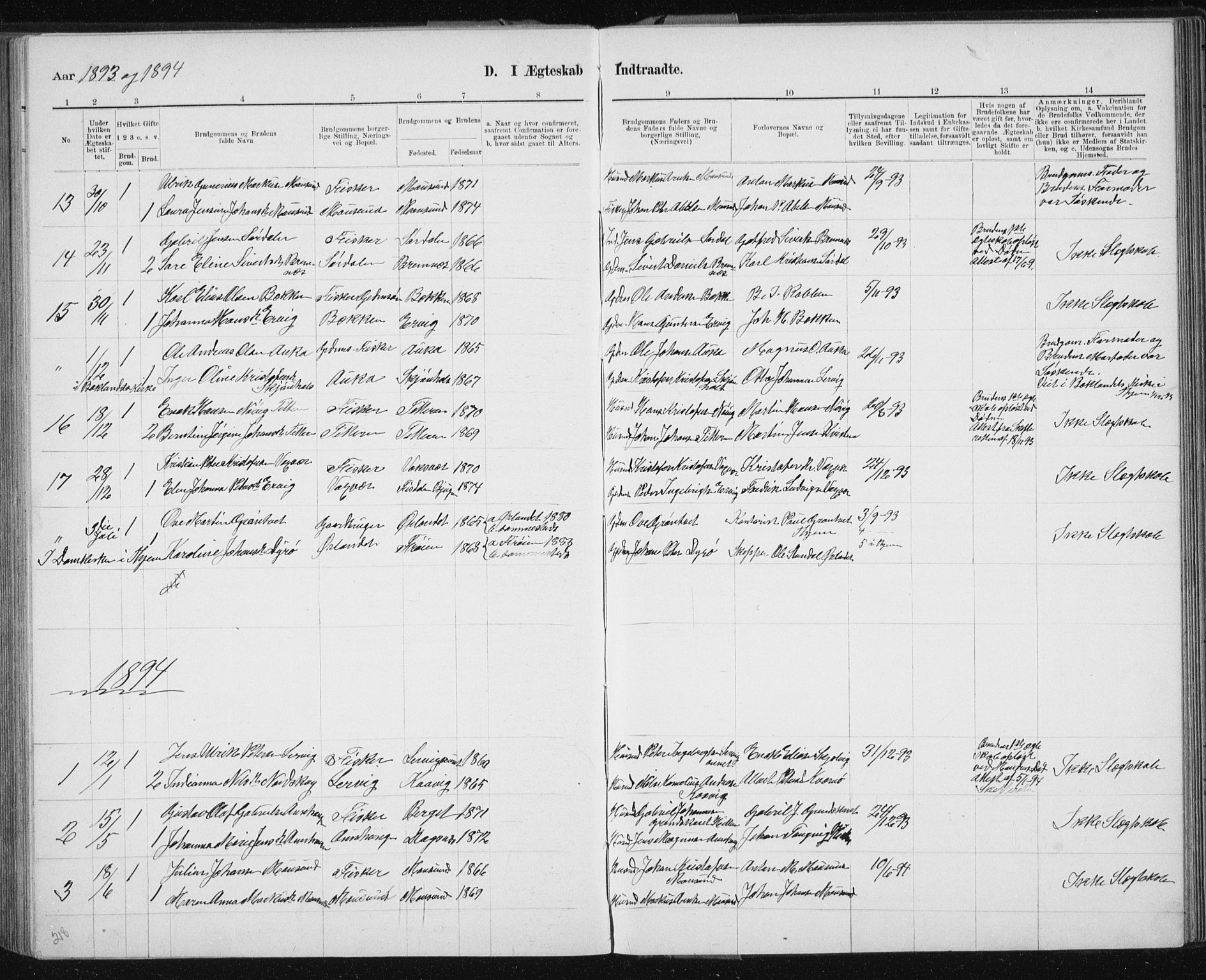 Ministerialprotokoller, klokkerbøker og fødselsregistre - Sør-Trøndelag, SAT/A-1456/640/L0586: Parish register (copy) no. 640C03b, 1891-1908