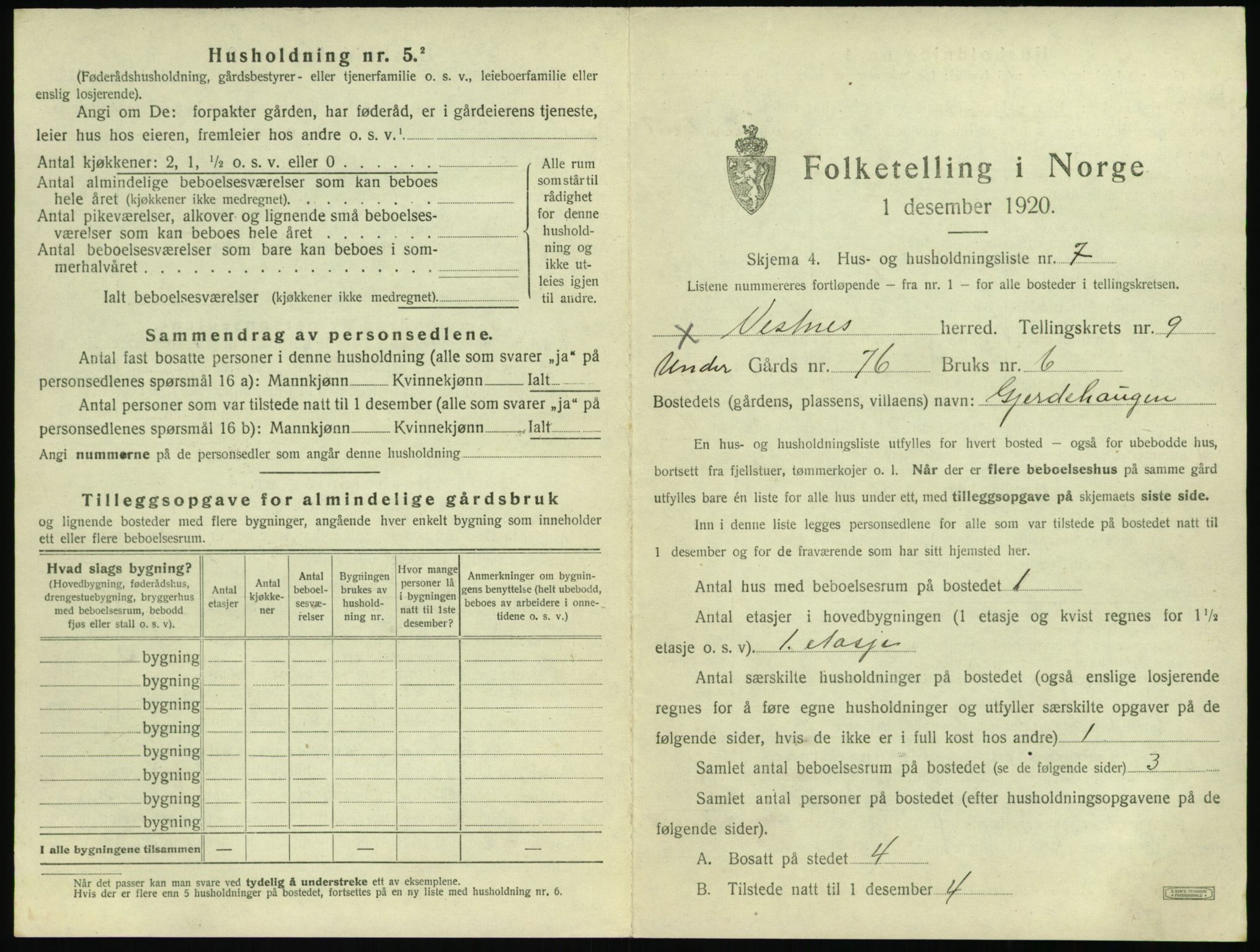 SAT, 1920 census for Vestnes, 1920, p. 949