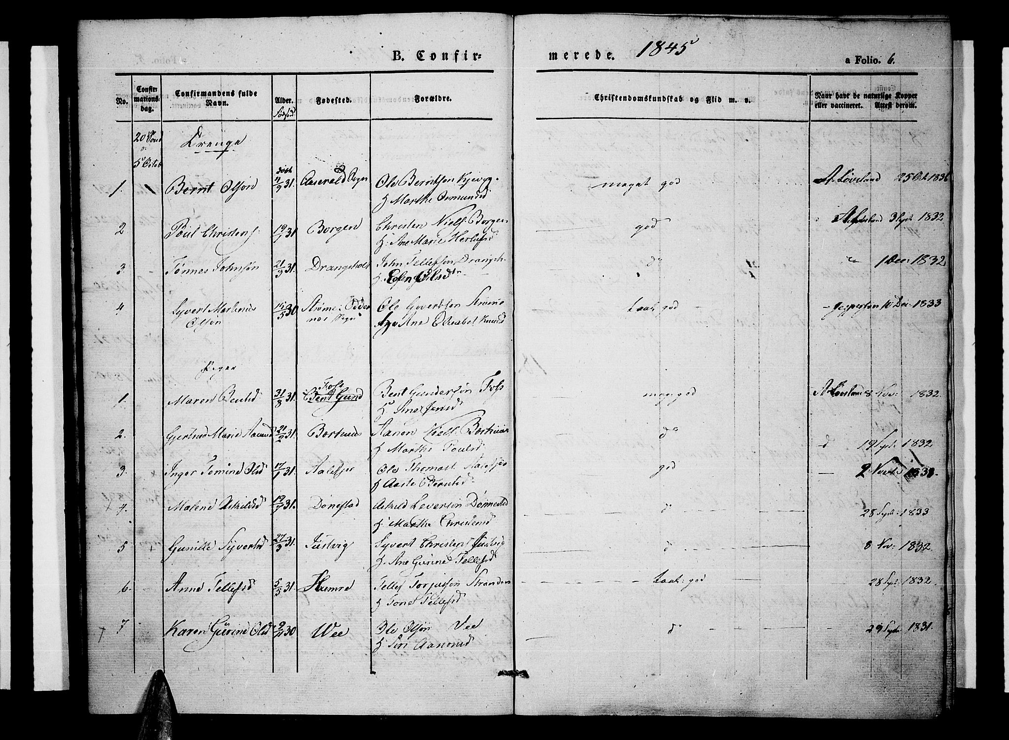 Tveit sokneprestkontor, AV/SAK-1111-0043/F/Fa/L0004: Parish register (official) no. A 4, 1843-1852, p. 6