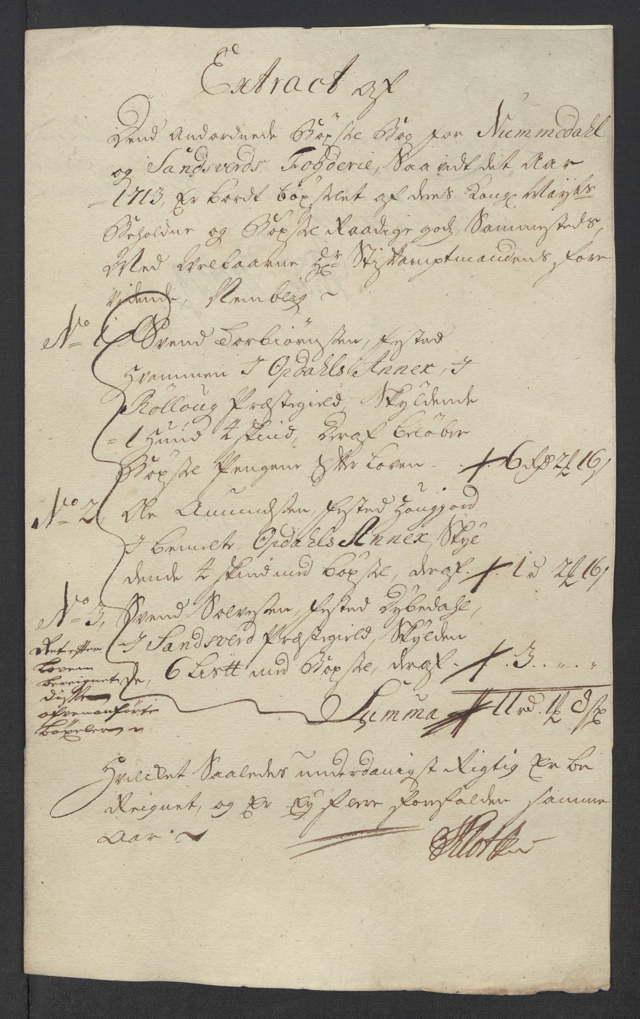 Rentekammeret inntil 1814, Reviderte regnskaper, Fogderegnskap, RA/EA-4092/R24/L1588: Fogderegnskap Numedal og Sandsvær, 1713, p. 276