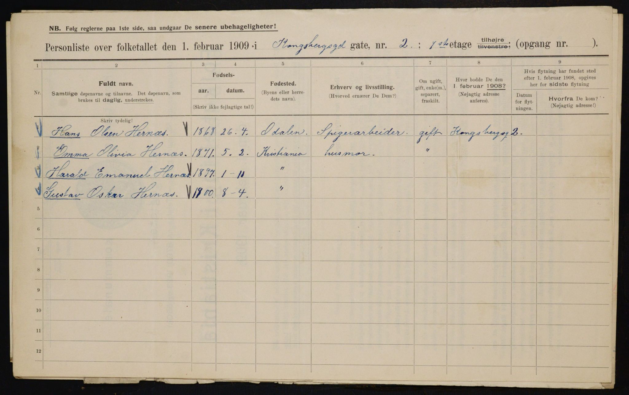 OBA, Municipal Census 1909 for Kristiania, 1909, p. 48334