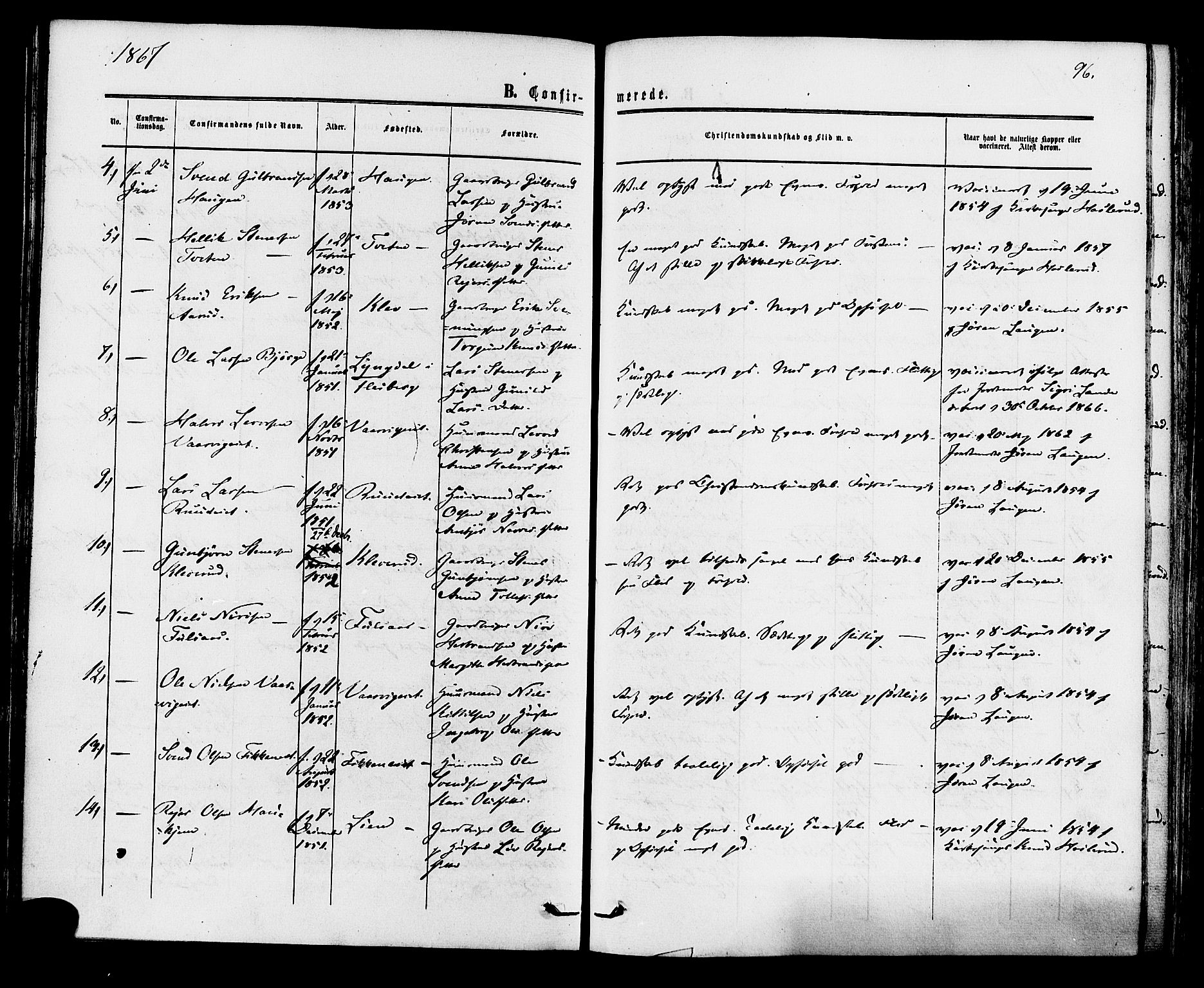 Rollag kirkebøker, AV/SAKO-A-240/F/Fa/L0009: Parish register (official) no. I 9, 1860-1874, p. 96