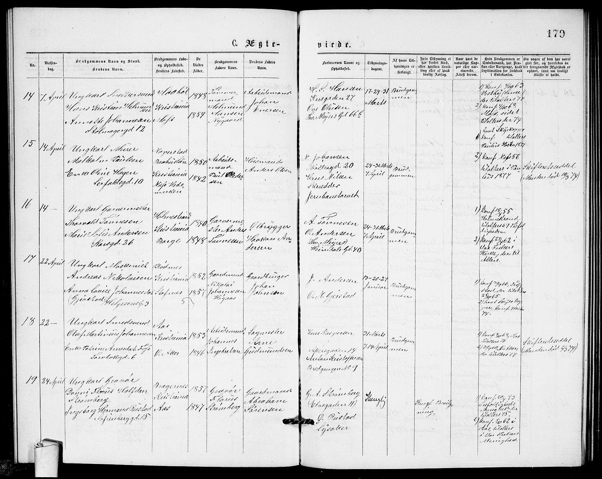 Paulus prestekontor Kirkebøker, AV/SAO-A-10871/G/Ga/L0001: Parish register (copy) no. 1, 1875-1878, p. 179