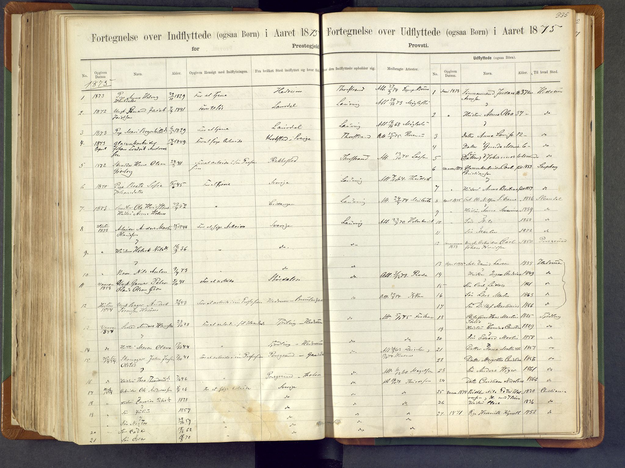 Larvik kirkebøker, SAKO/A-352/F/Fa/L0007: Parish register (official) no. I 7, 1871-1883, p. 335