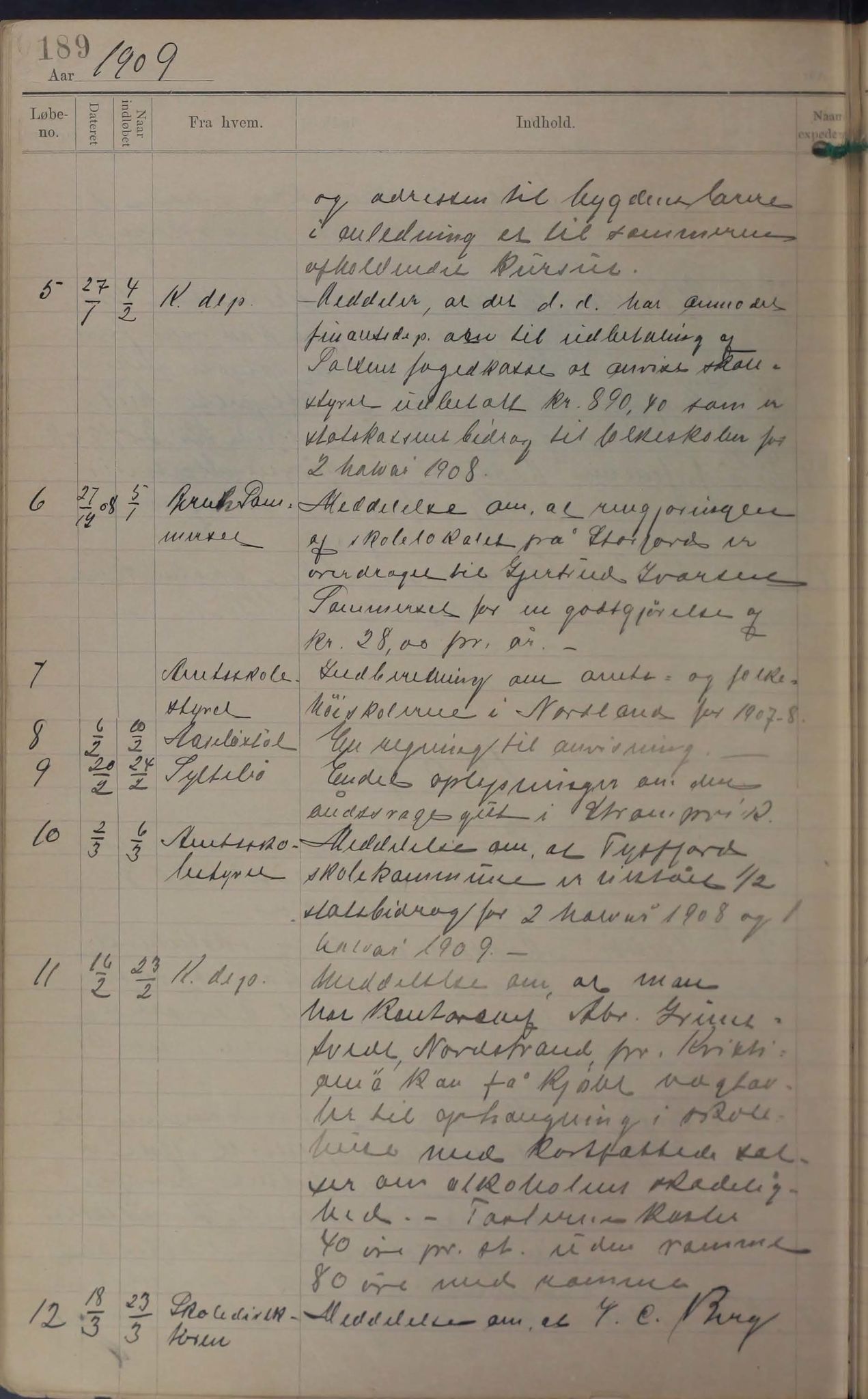 Tysfjord kommune. Skolestyret, AIN/K-18500.510/220/L0002: Brevjournal for Tysfjord Skolestyre, 1890-1910, p. 189